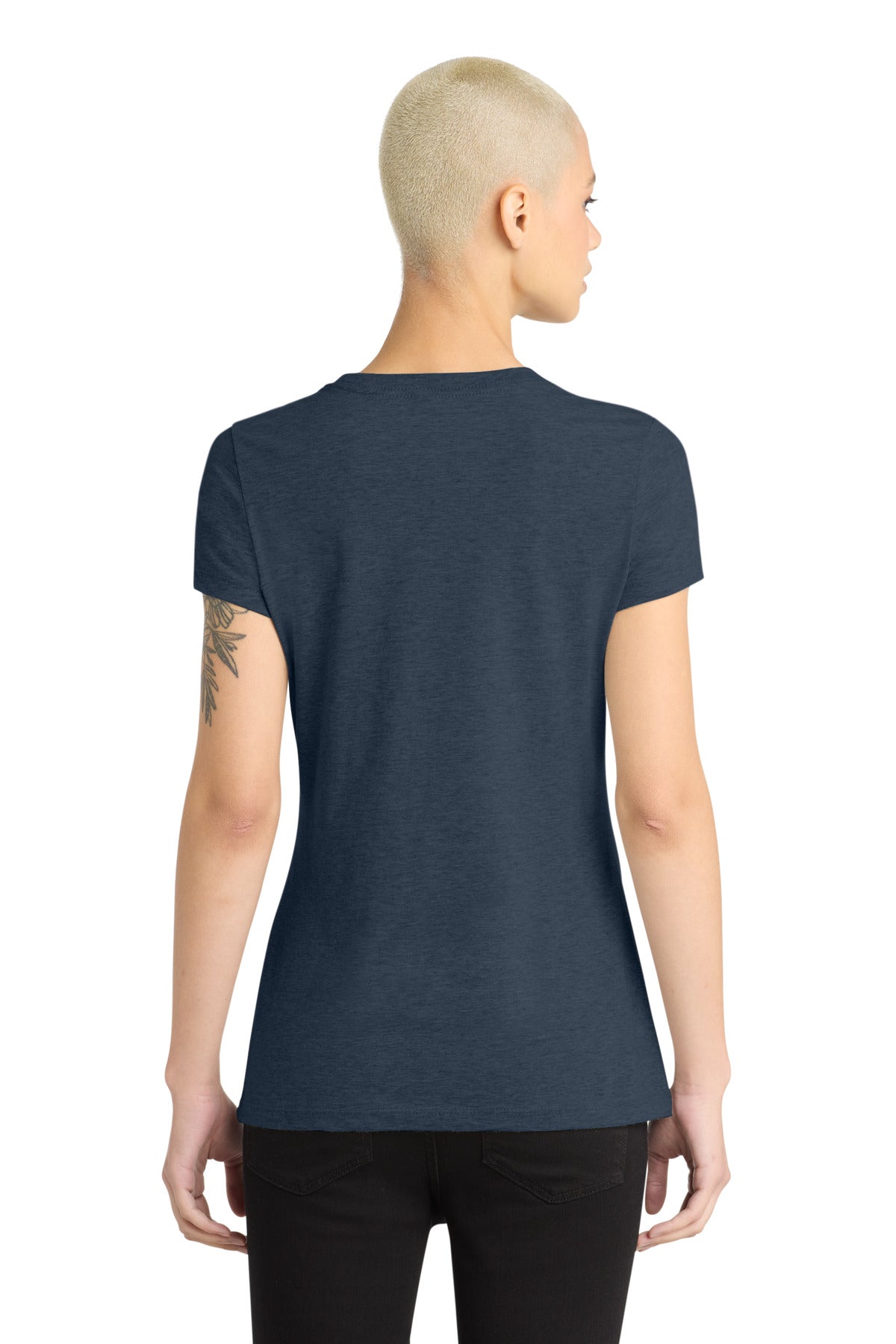 Hthr Navy District Women's Perfect Blend CVC Tee. DM108L plain