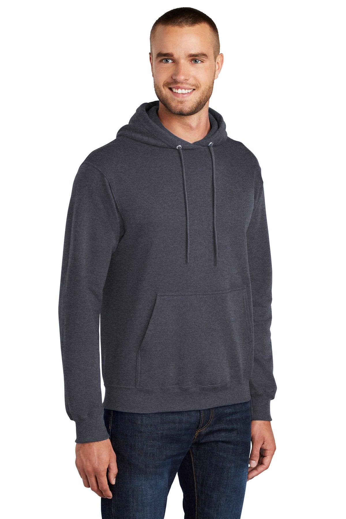 Hthr Navy Port & Co Core Fleece Pullover Hooded Sweatshirt. PC78H