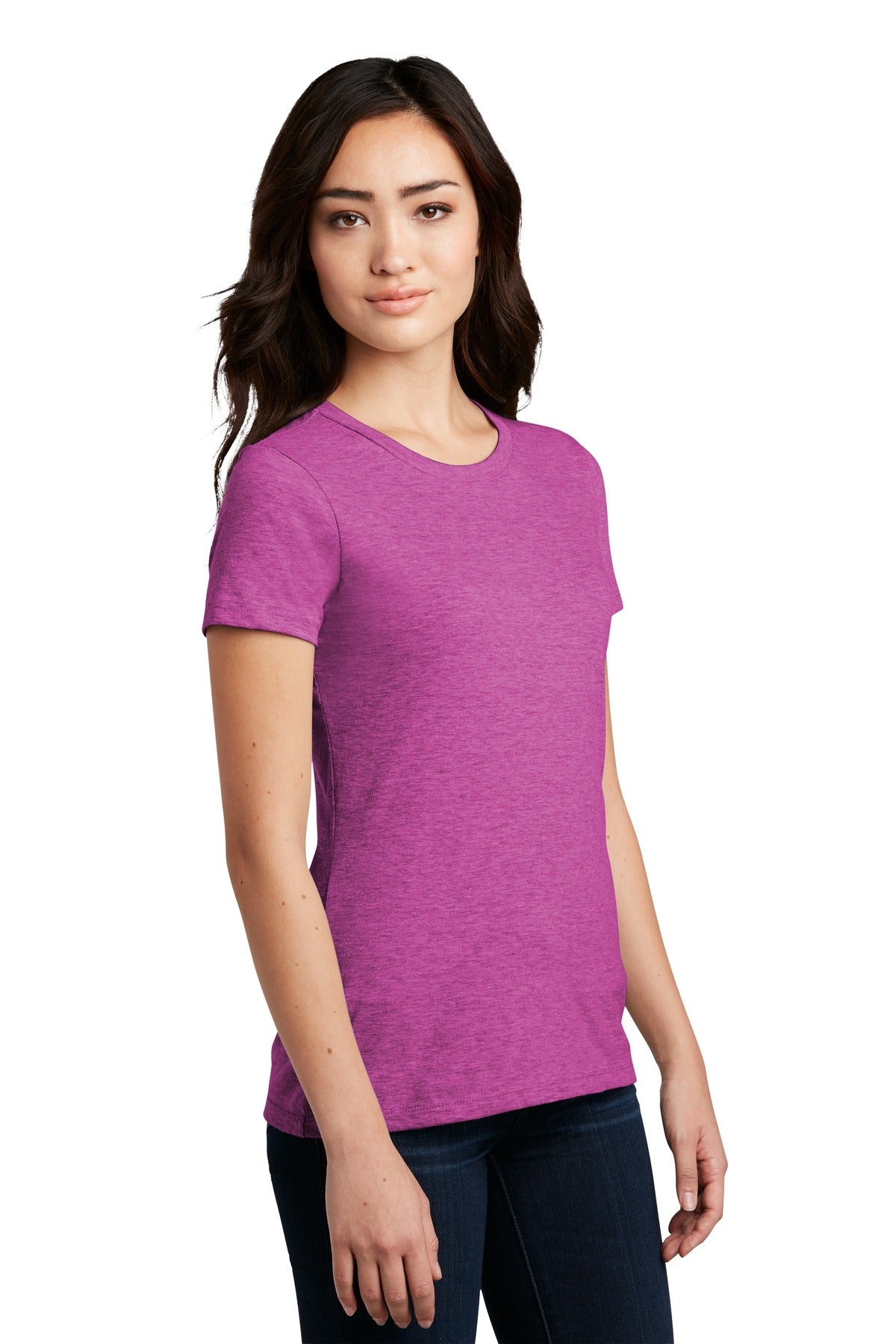Hthr Pink Rasp District Women's Perfect Blend CVC Tee. DM108L plain