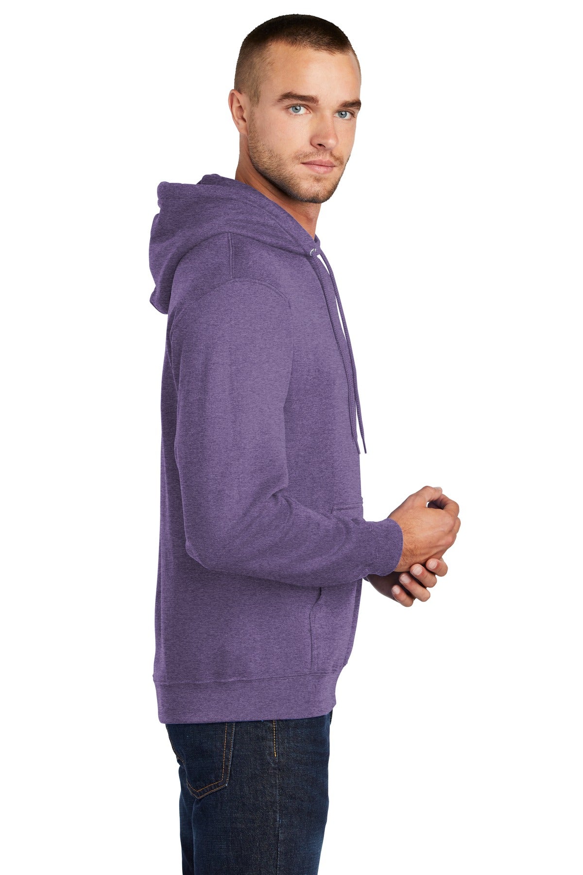 Hthr Purple Port & Co Core Fleece Pullover Hooded Sweatshirt. PC78H