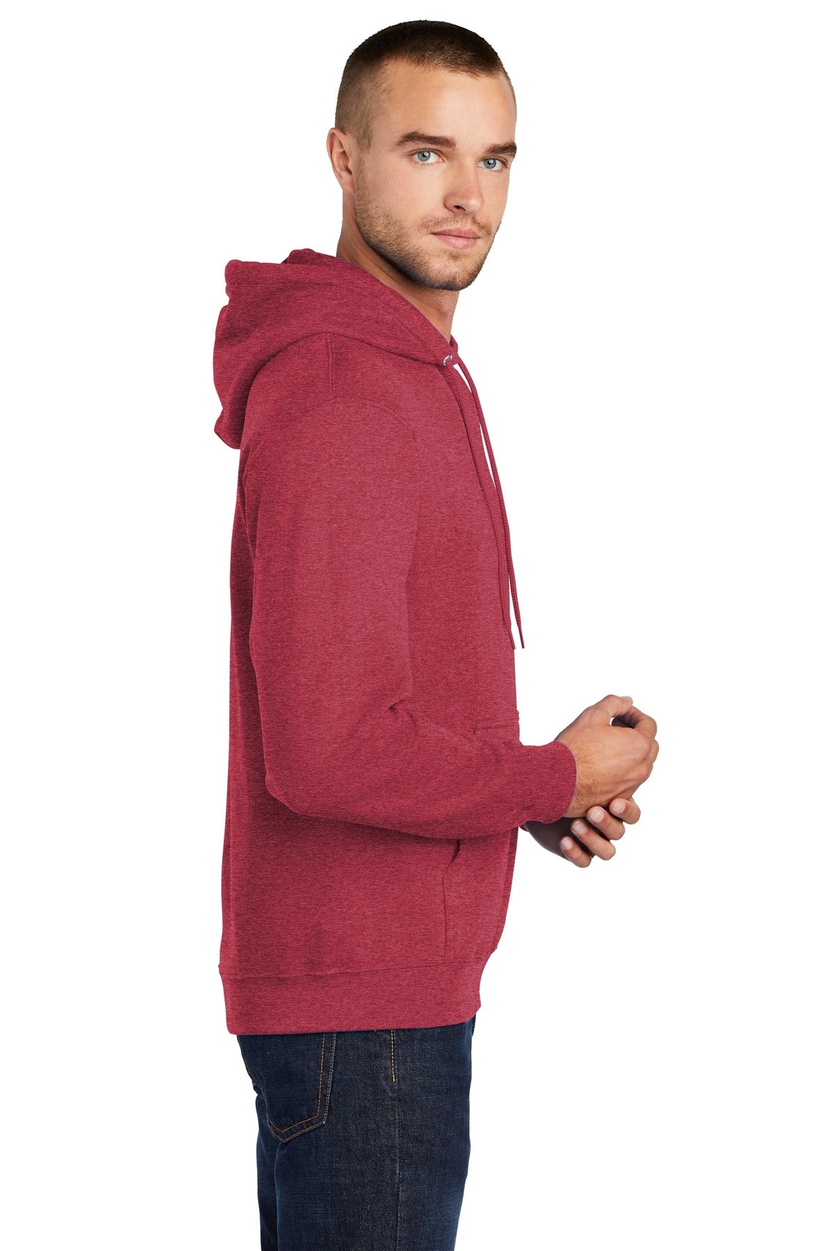 Hthr Red Port & Co Core Fleece Pullover Hooded Sweatshirt. PC78H