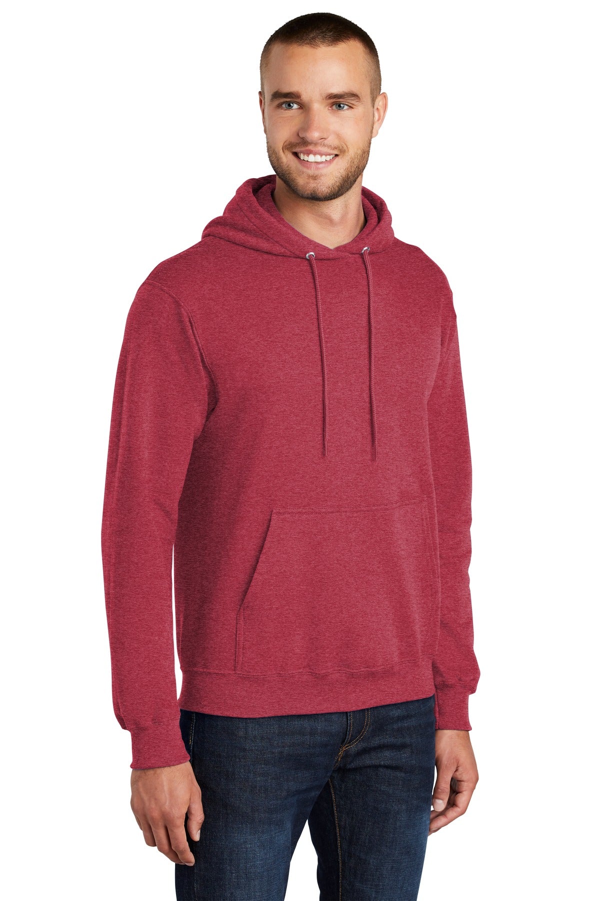 Hthr Red Port & Co Core Fleece Pullover Hooded Sweatshirt. PC78H