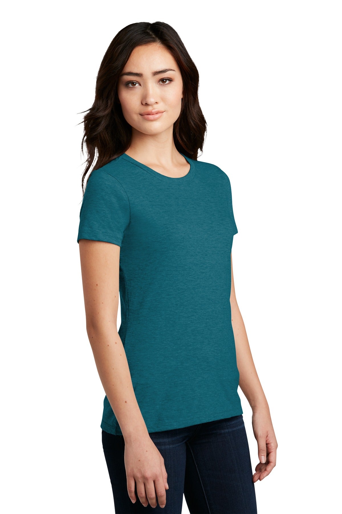 Hthr Teal District Women's Perfect Blend CVC Tee. DM108L plain