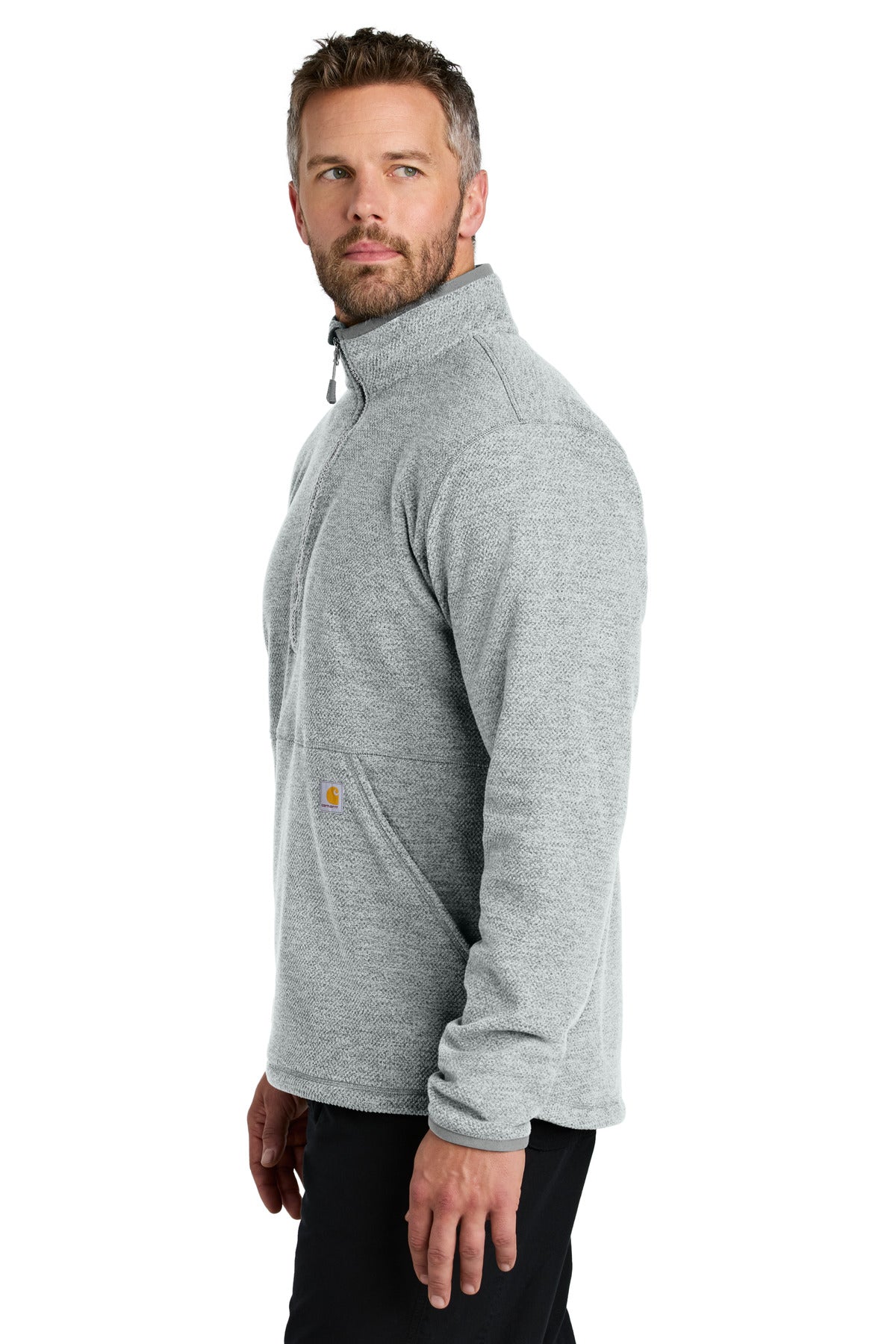 HthrGrey Carhartt Textured 1/2-Zip Fleece Jacket CT106417 plain
