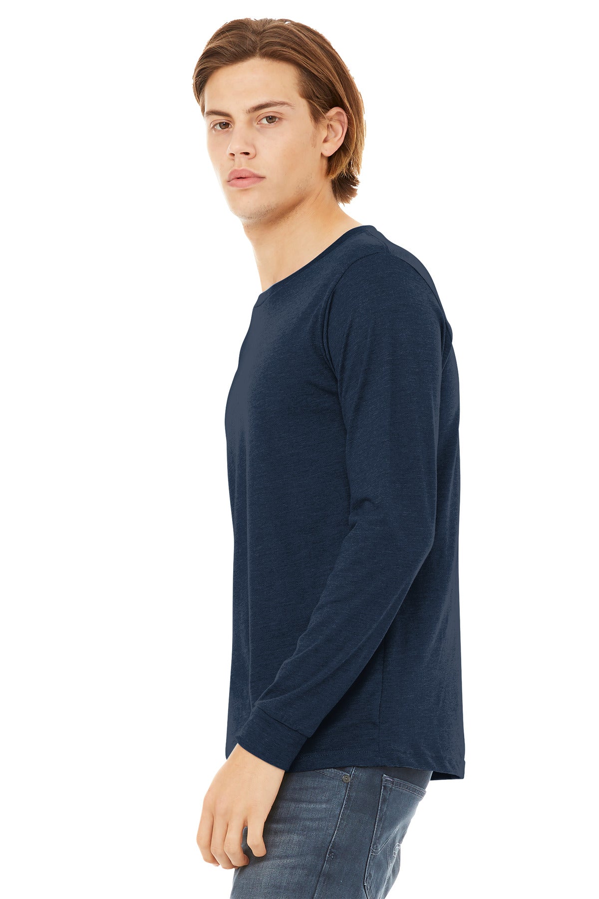 HthrNavy BELLA+CANVAS Unisex Heather CVC Long Sleeve Tee BC3501CVC plain