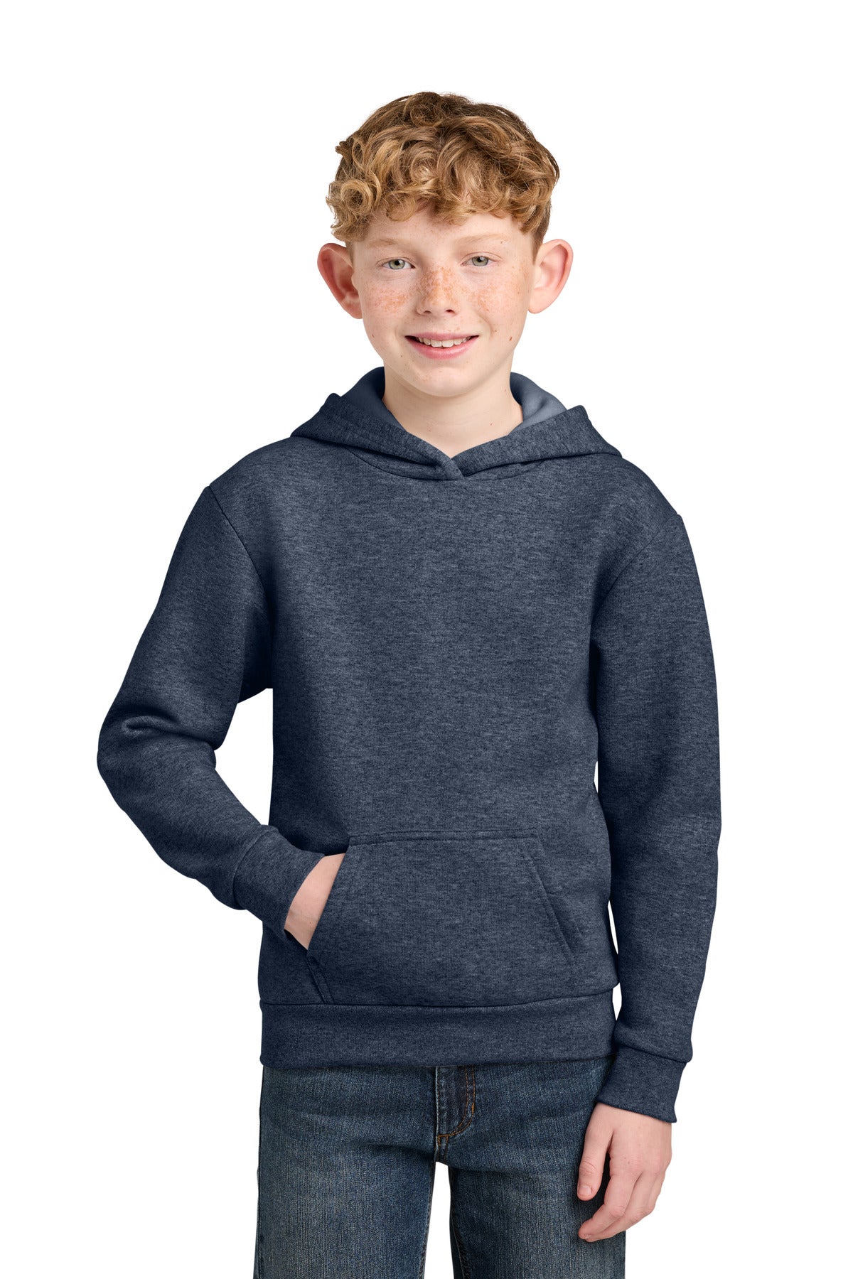 HthrNavy Port & Co Youth Easy Fleece Pullover Hooded Sweatshirt PC68YH