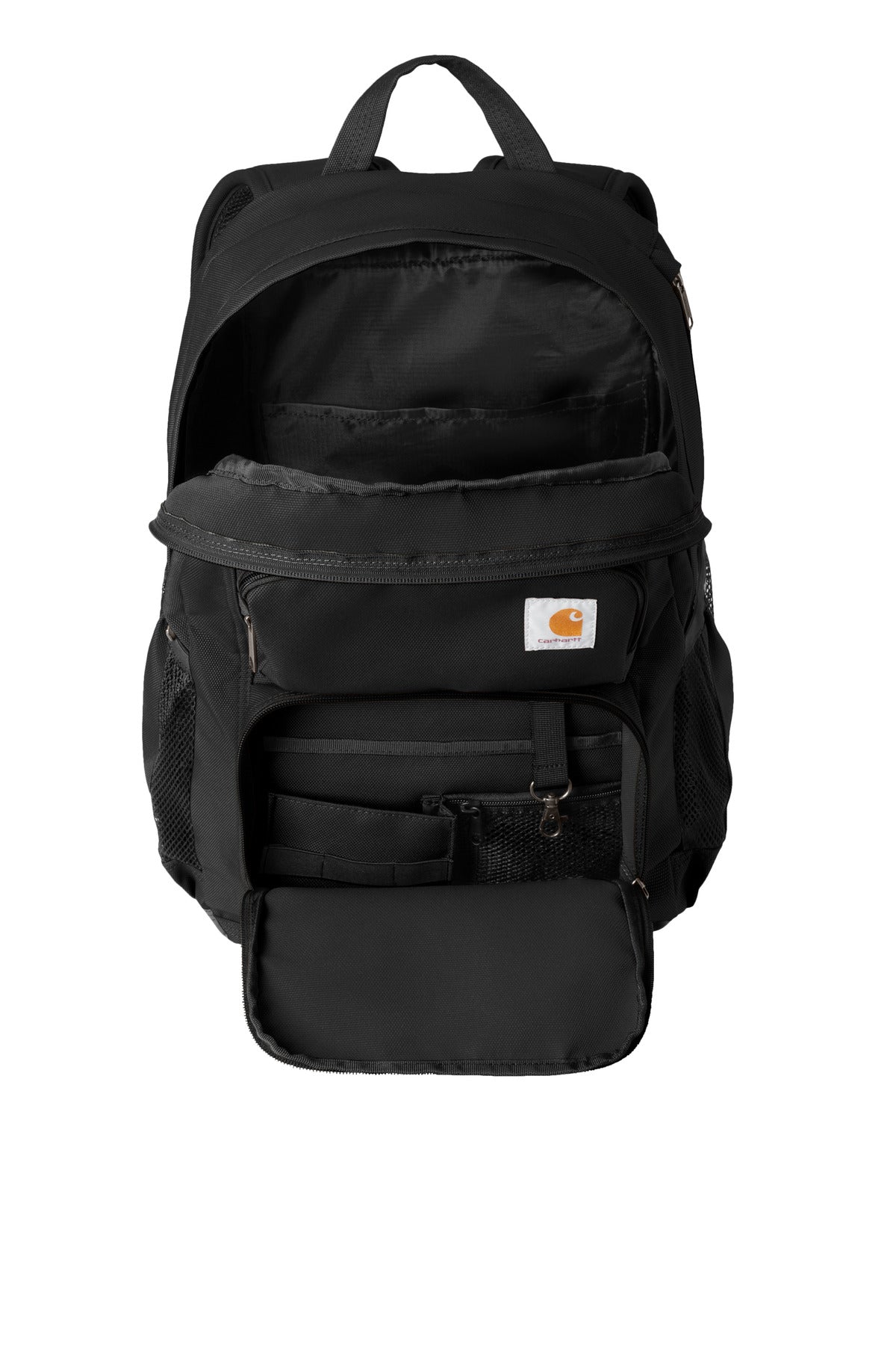 Inside View of Black Carhartt 28L Foundry Series Dual-Compartment Backpack CTB0000486 plain