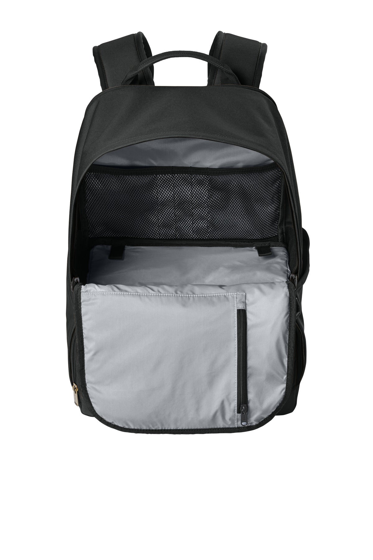 Inside View of Black Carhartt Two-Compartment Cooler Backpack CTB0000607 plain