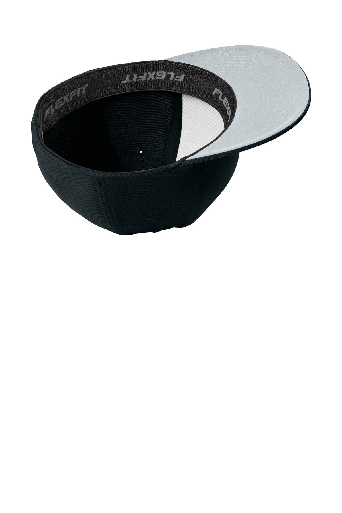 Inside View of Black Sport-Tek Flexfit Flat Bill Cap STC56 plain