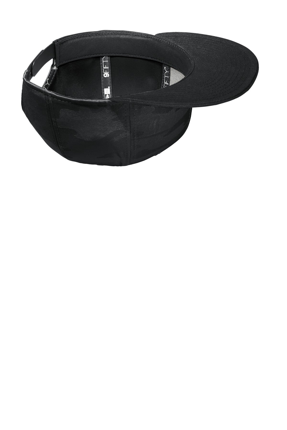 Inside View of Black/Black Ca New Era Camo Flat Bill Snapback Cap NE407 plain
