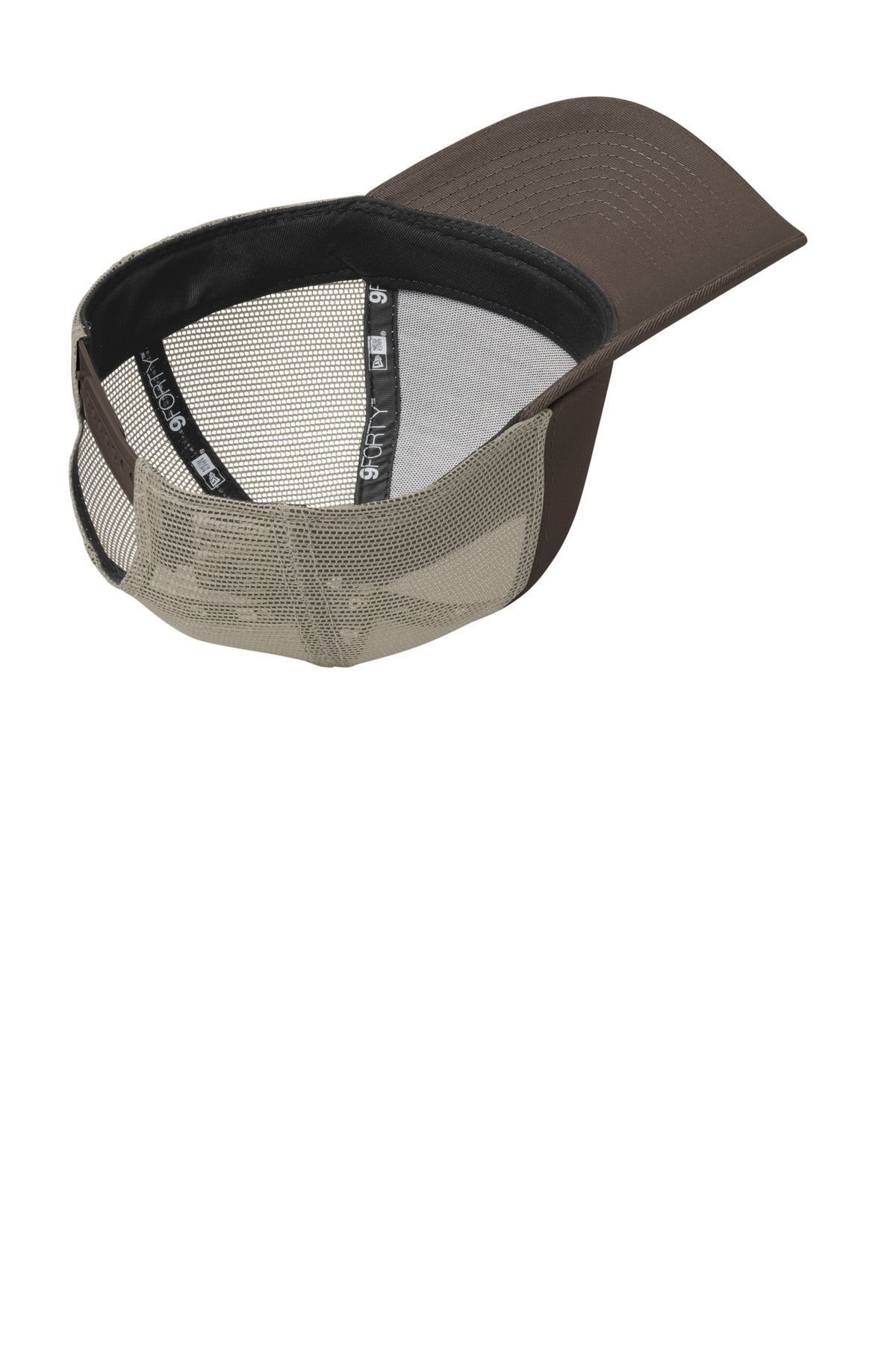 Inside View of Choc/Khaki New Era Snapback Trucker Cap. NE205 plain