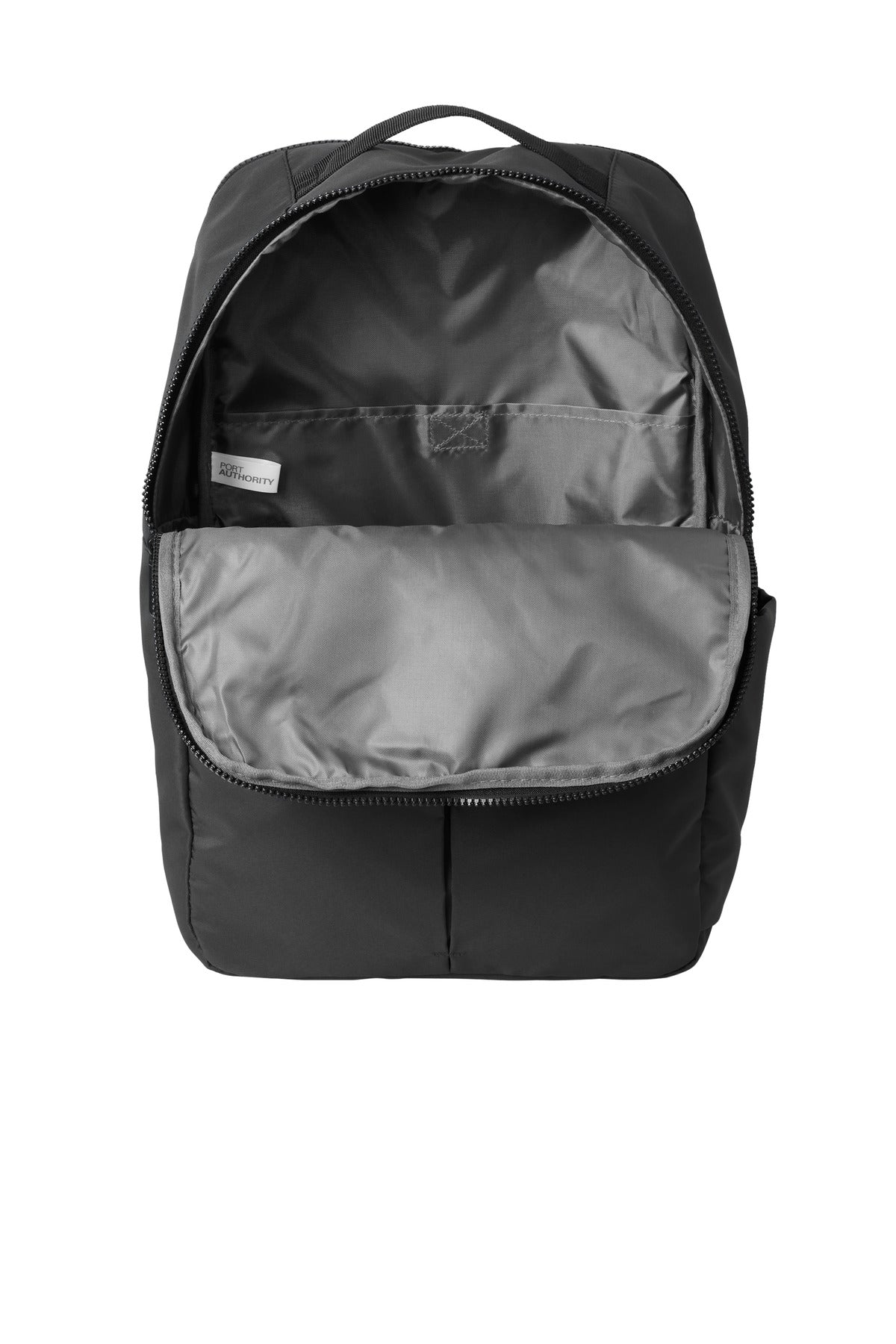 Inside View of DeepBlack Port Authority Matte Backpack BG235 plain