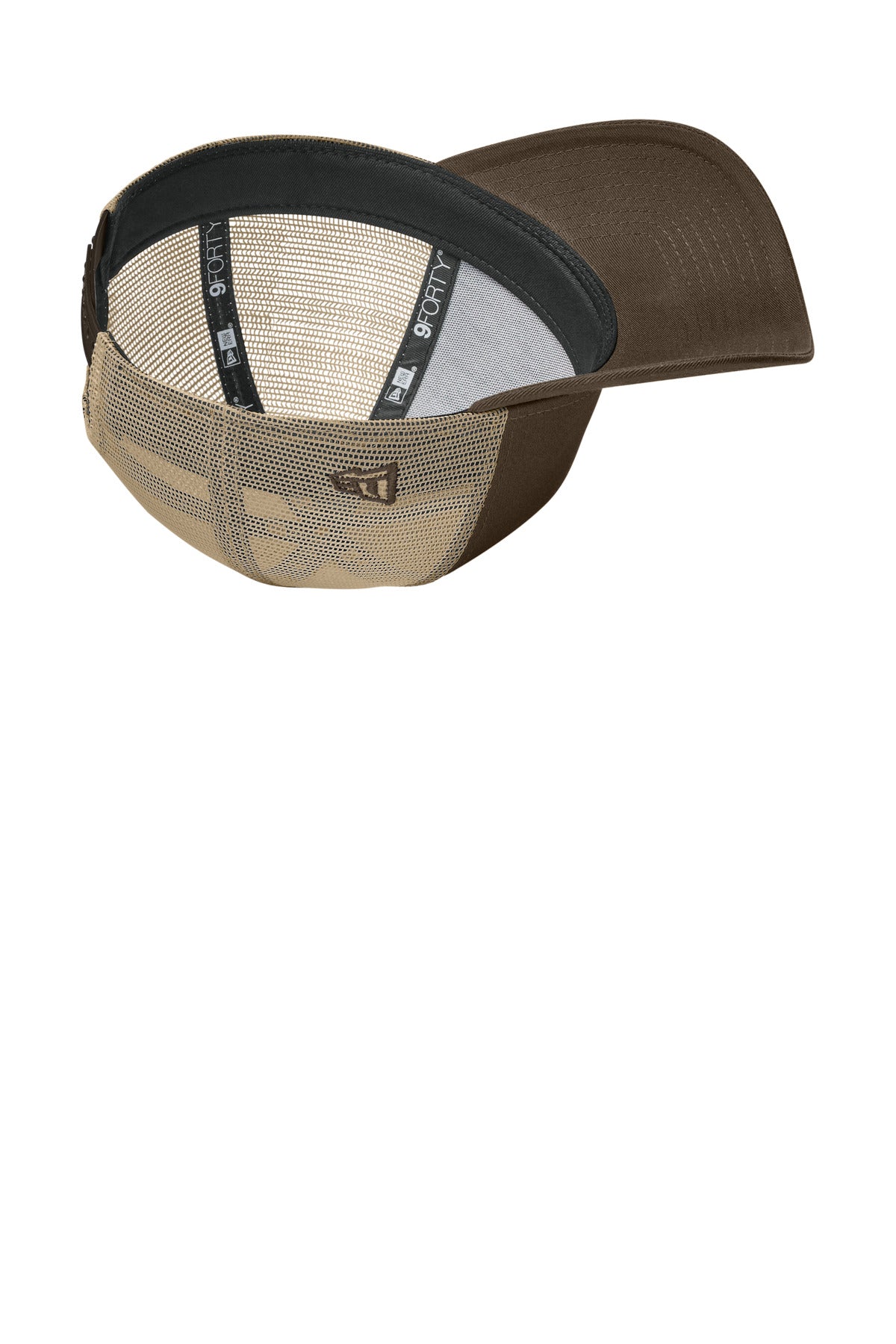 Inside View of FlgChoc/Kh New Era Snapback Trucker Cap. NE205 plain