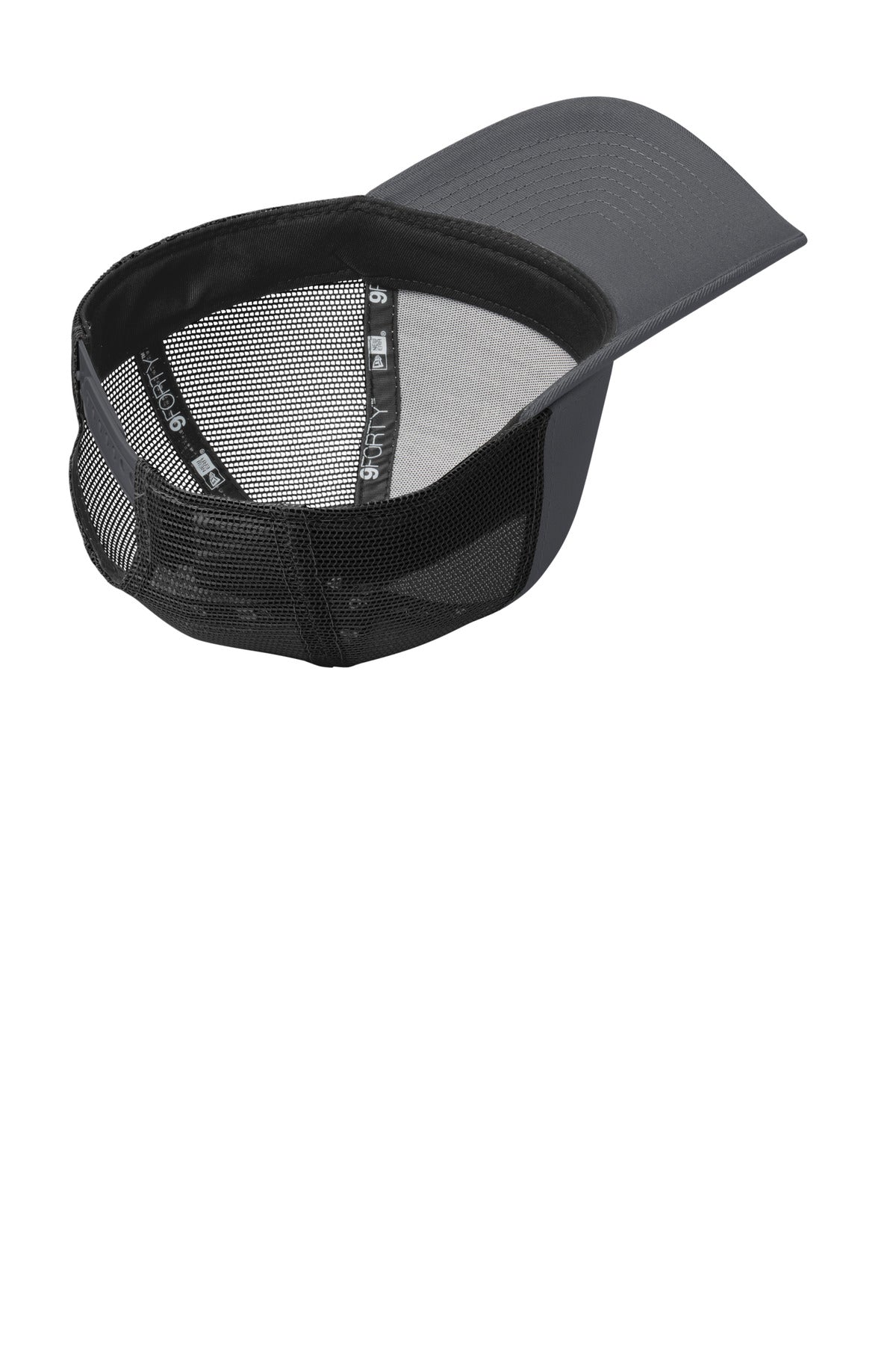Inside View of Graphite/Black New Era Snapback Trucker Cap. NE205 plain