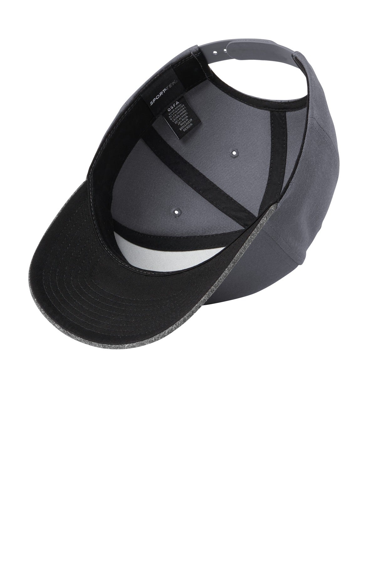 Inside View of Graphite/Gy He Sport-Tek YP Classics Curve Bill Snapback Cap. STC43 plain