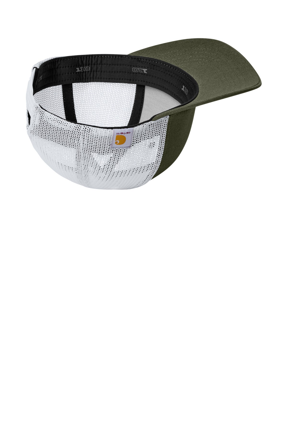 Inside View of Moss/White Carhartt Flexfit 110 Mesh Back Cap CT106577 plain