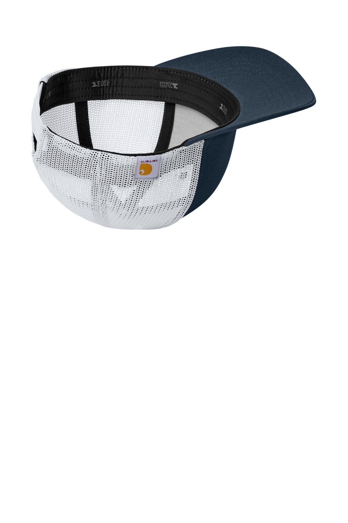 Inside View of Navy/White Carhartt Flexfit 110 Mesh Back Cap CT106577 plain