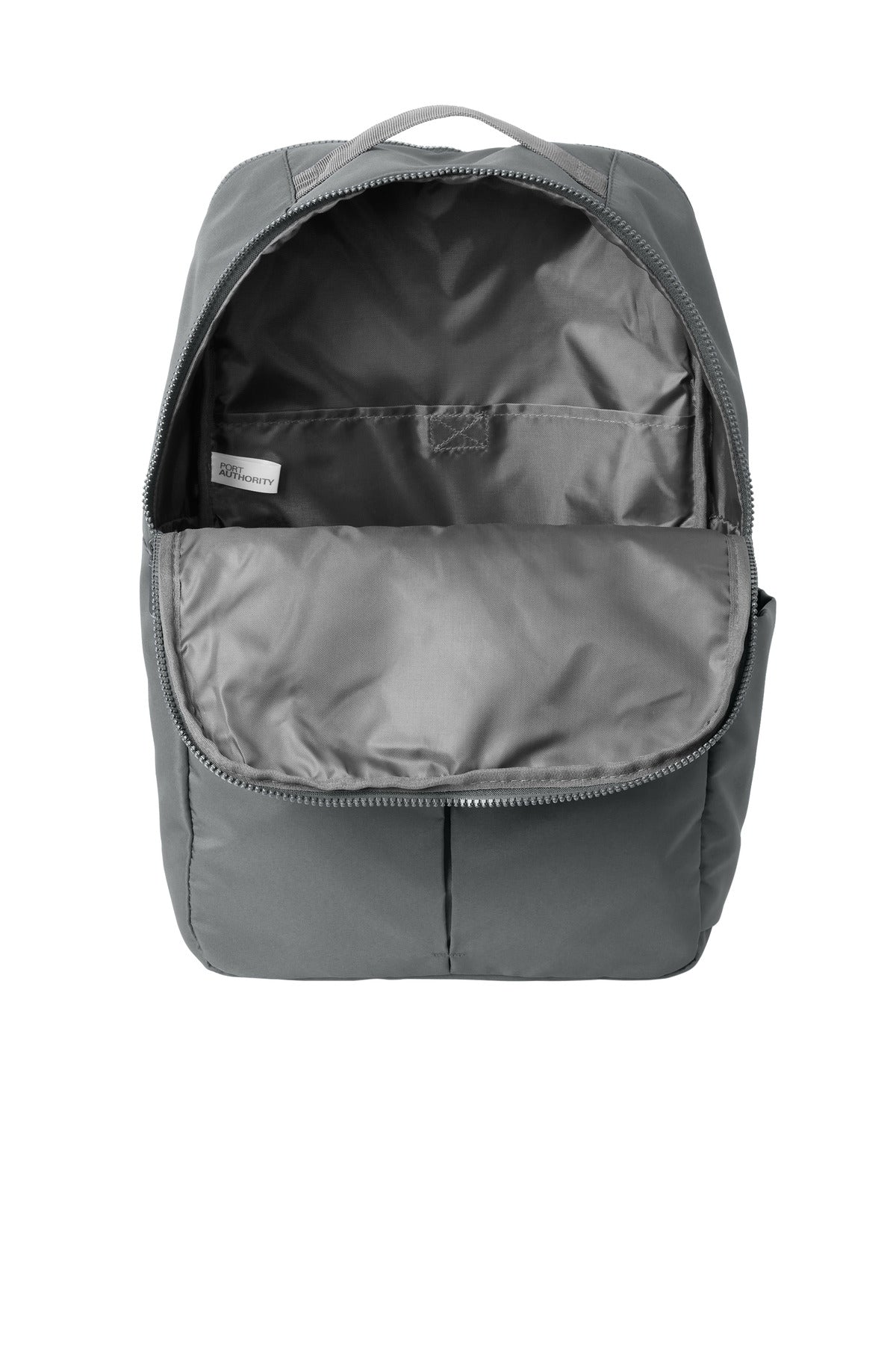 Inside View of StormGrey Port Authority Matte Backpack BG235 plain