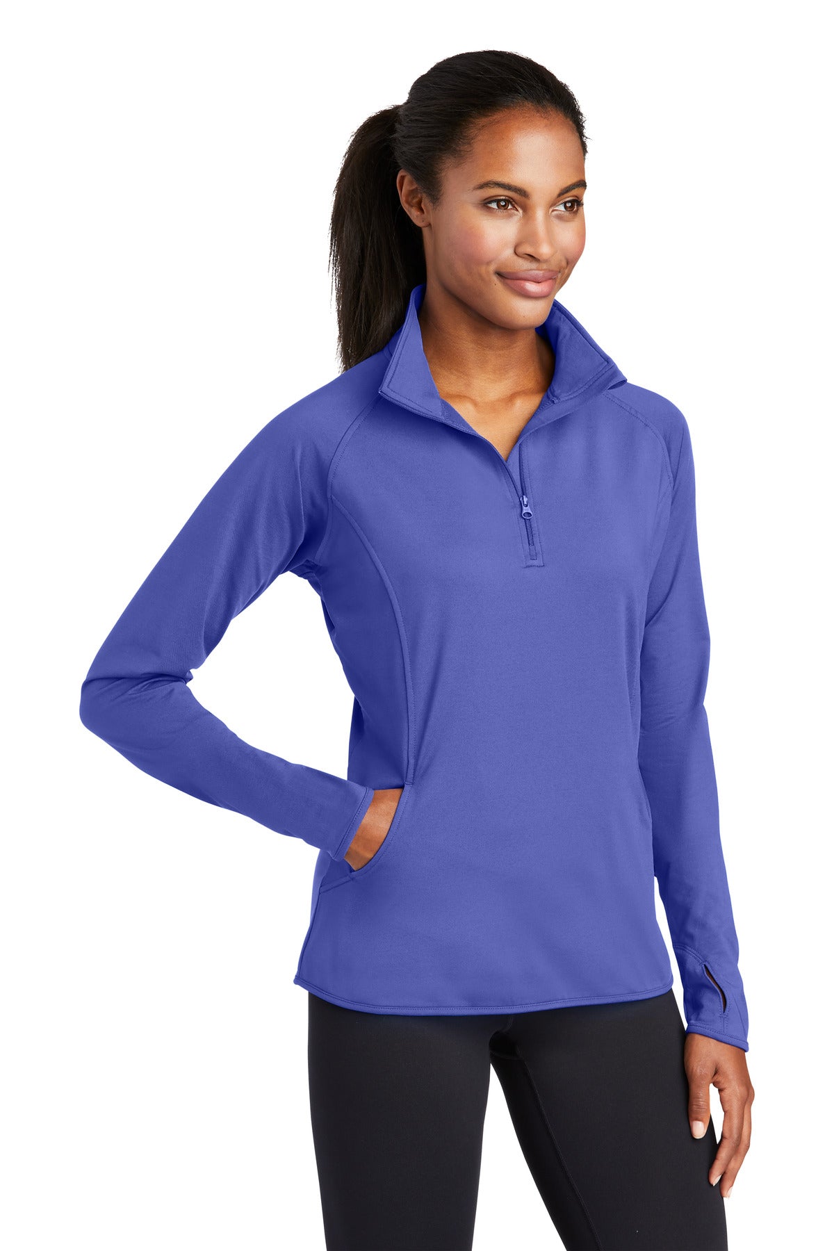 Iris Purple Sport-Tek Women's Sport-Wick Stretch 1/4-Zip Pullover. LST850 plain