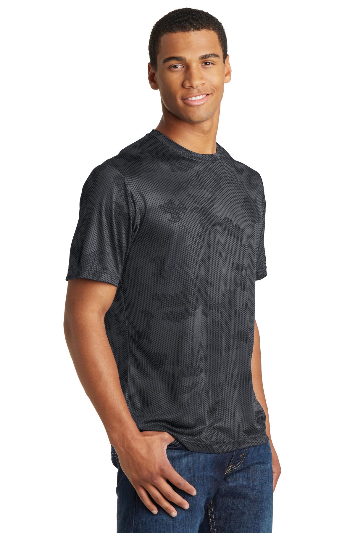 Iron Grey Sport-Tek CamoHex Tee. ST370 plain