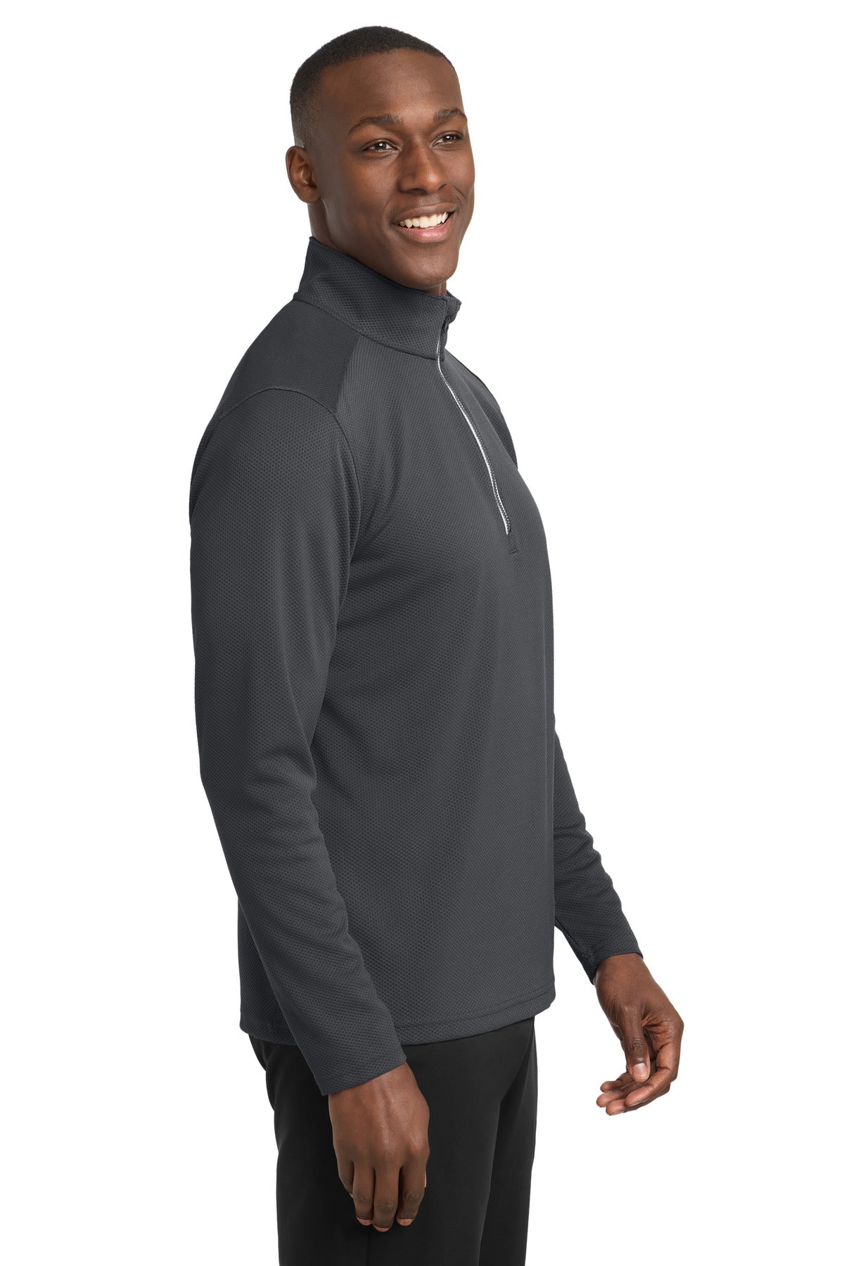 Iron Grey Sport-Tek Sport-Wick Textured 1/4-Zip Pullover. ST860 plain