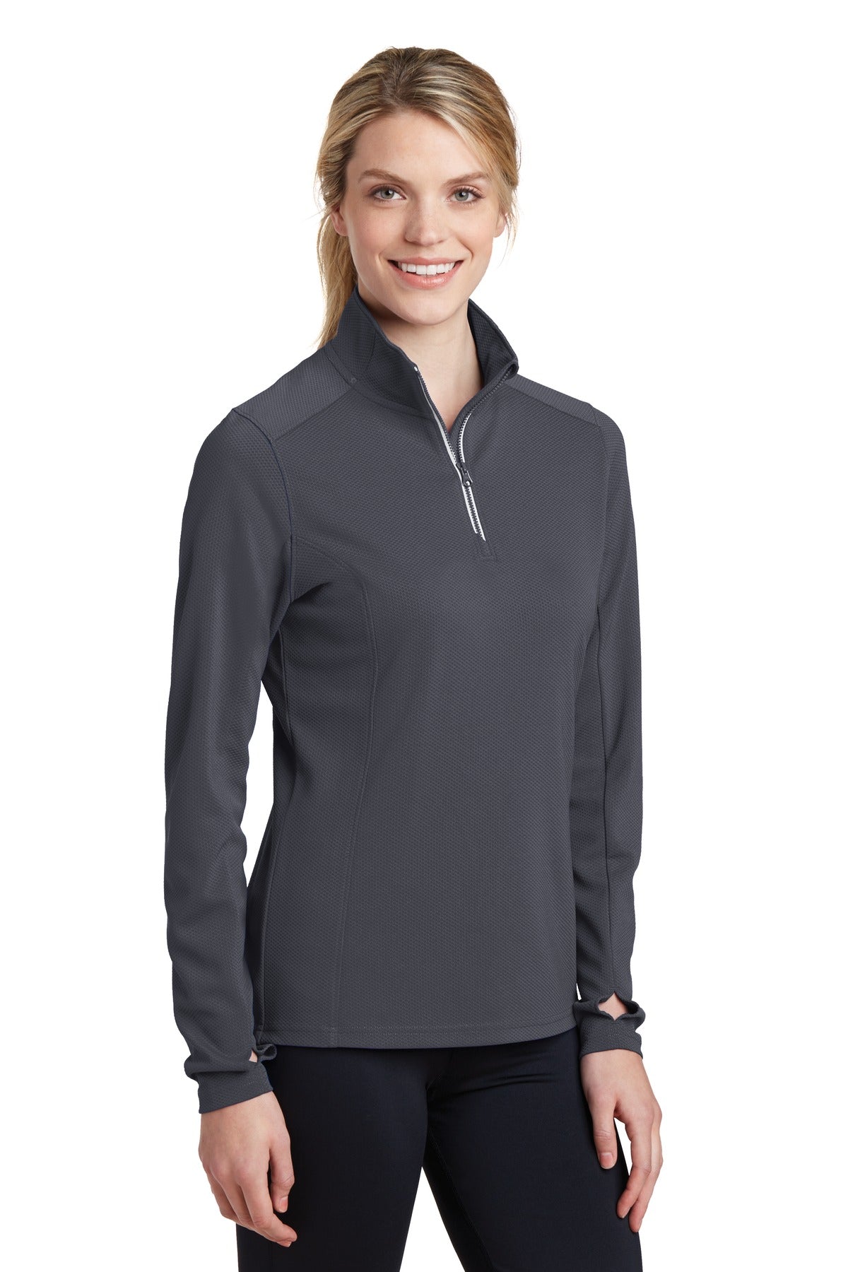 Iron Grey Sport-Tek Women's Sport-Wick Textured 1/4-Zip Pullover. LST860 plain