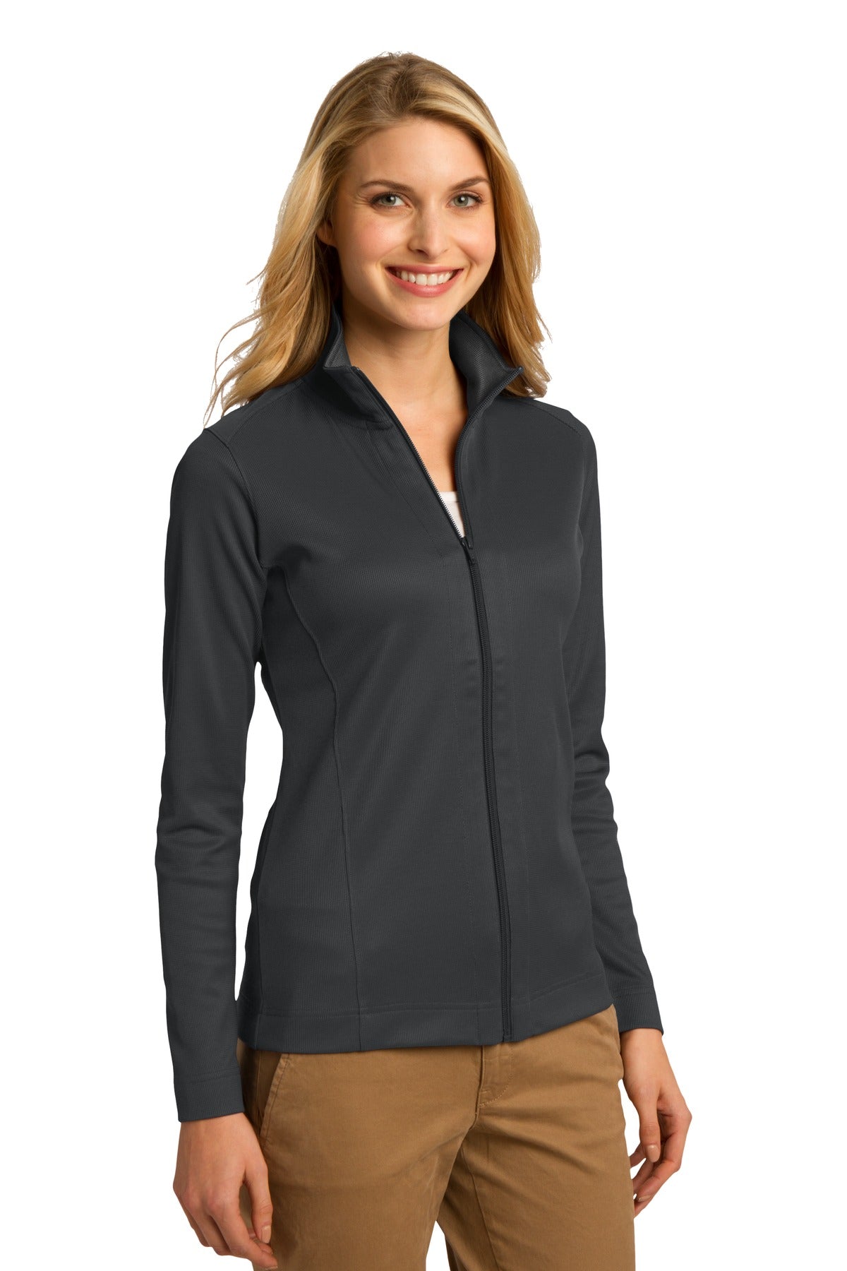 Iron Grey/Blk Port Authority Women's Vertical Texture Full-Zip Jacket. L805 plain