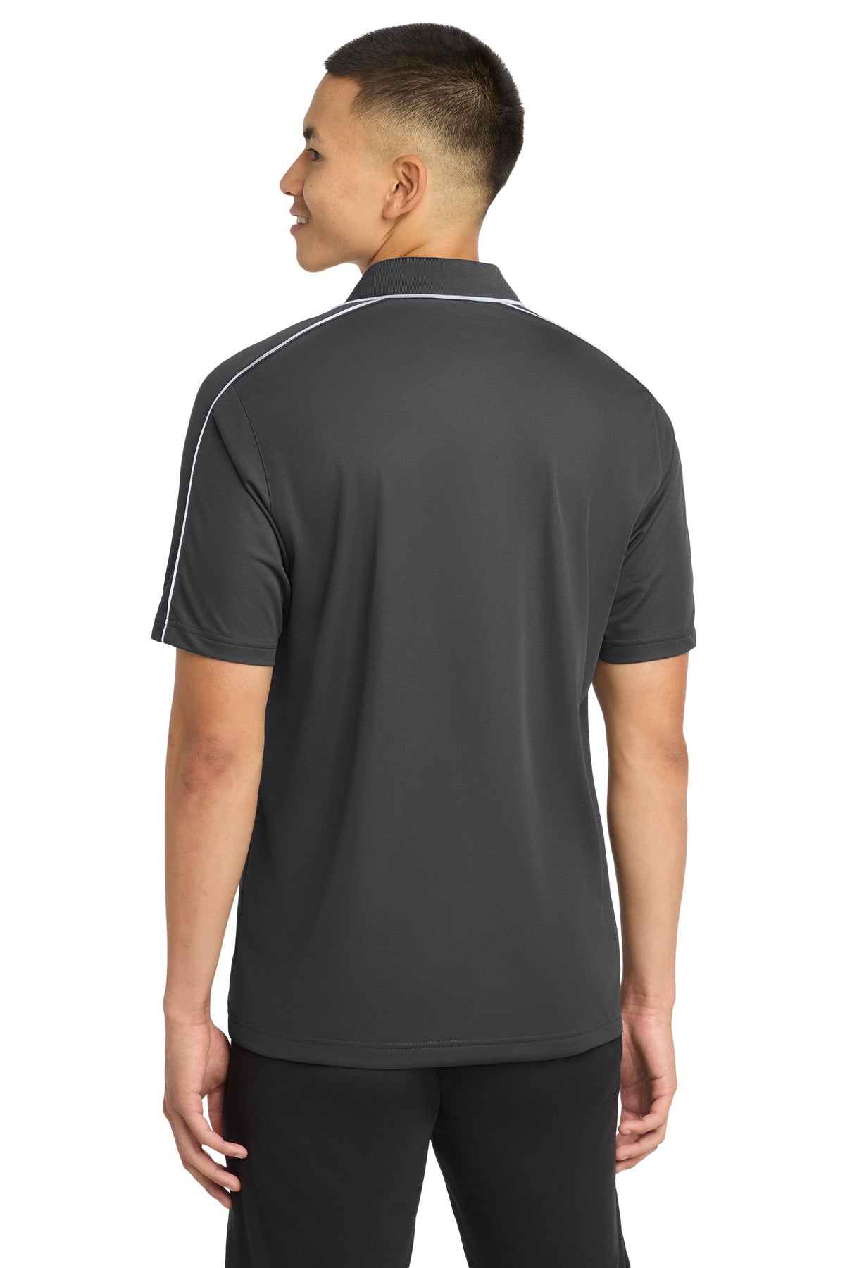 Iron Grey/Wht Sport-Tek Micropique Sport-Wick Piped Polo. ST653 plain