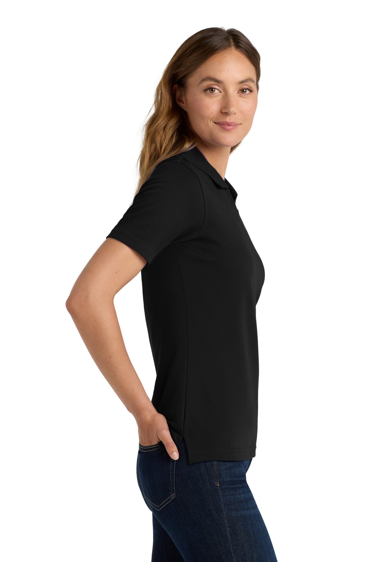 Jet Black Port Authority Women's Rapid Dry Polo. L455 plain