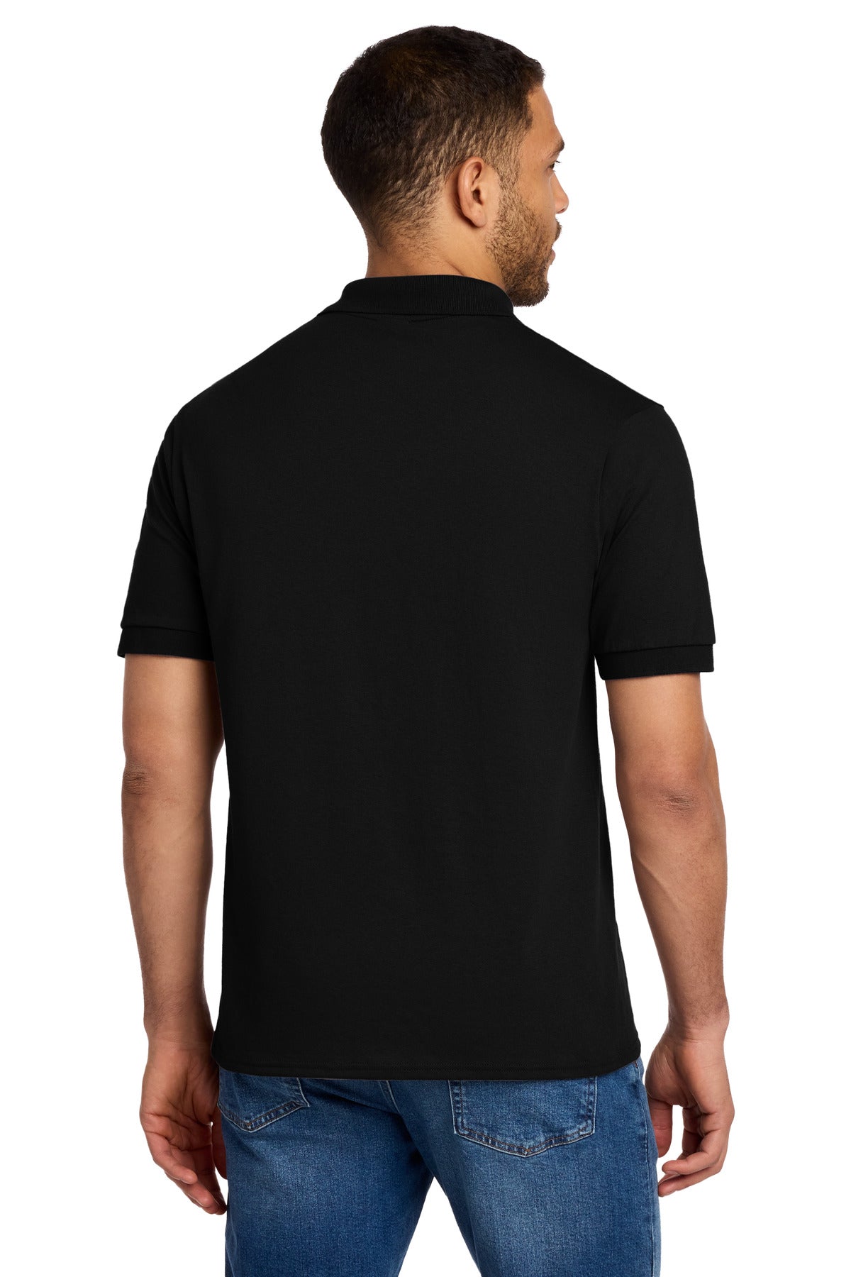Jet Black Port & Co Core Blend Jersey Knit Polo. KP55 plain