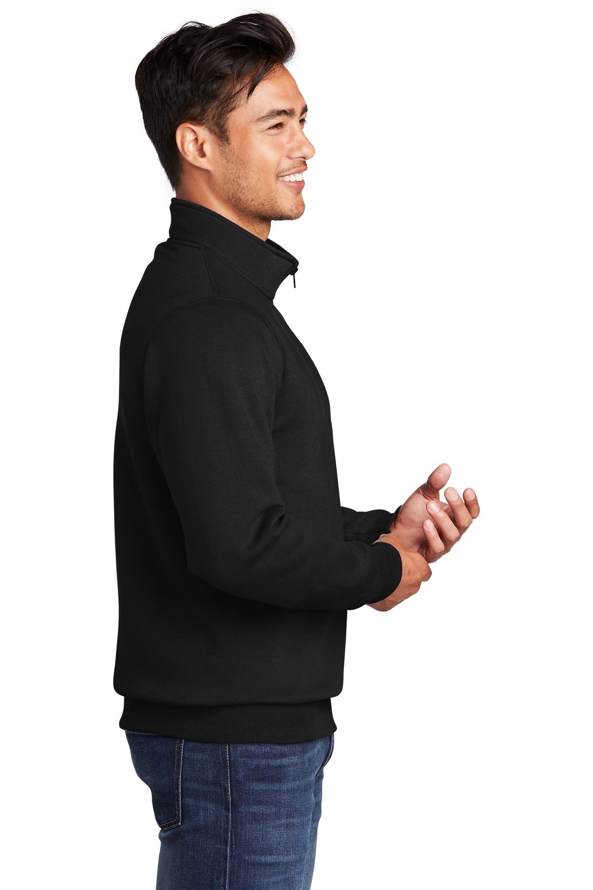Jet Black Port & Co Core Fleece 1/4-Zip Pullover Sweatshirt PC78Q