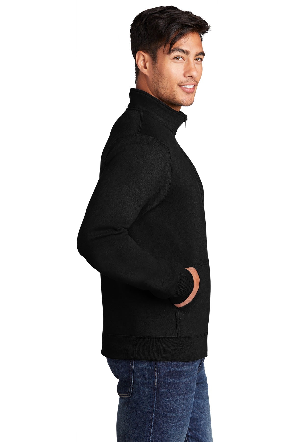 Jet Black Port & Co Core Fleece Cadet Full-Zip Sweatshirt PC78FZ plain