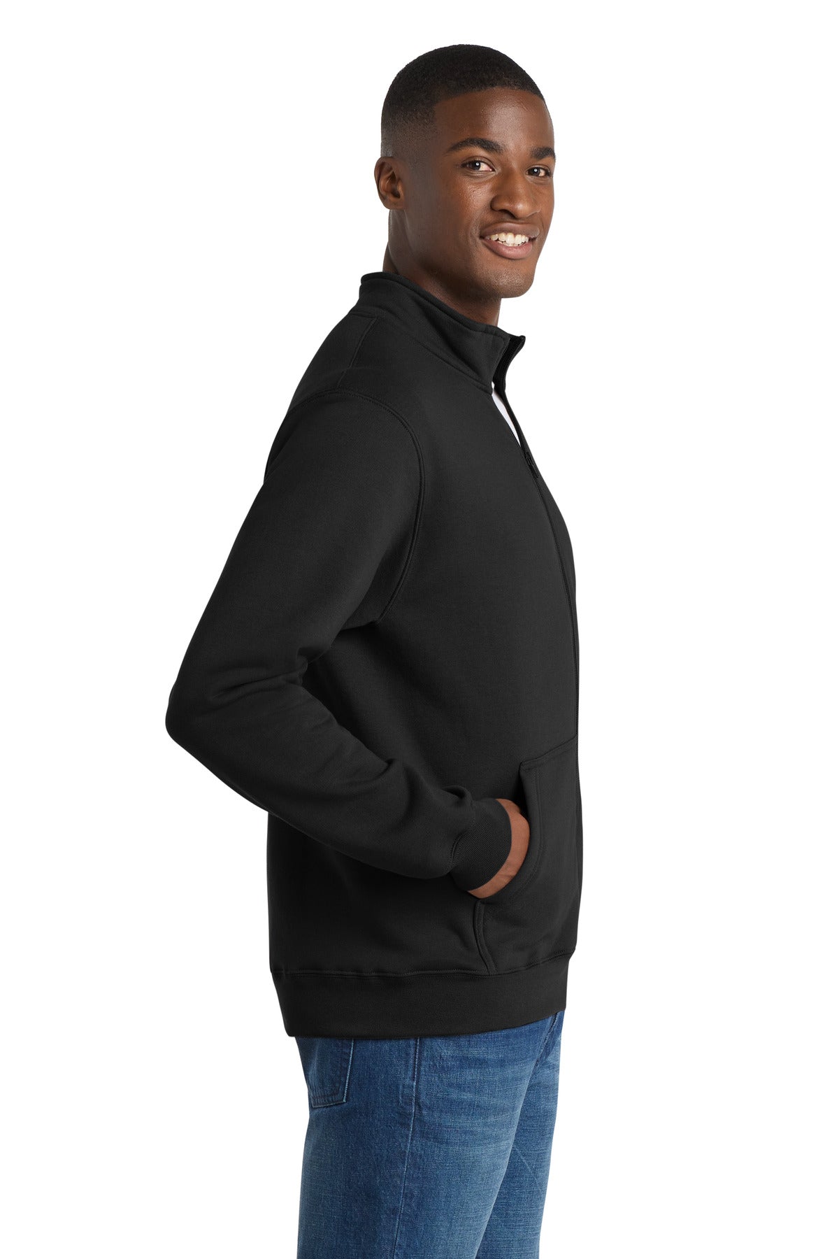 Jet Black Port & Co Core Fleece Cadet Full-Zip Sweatshirt PC78FZ plain