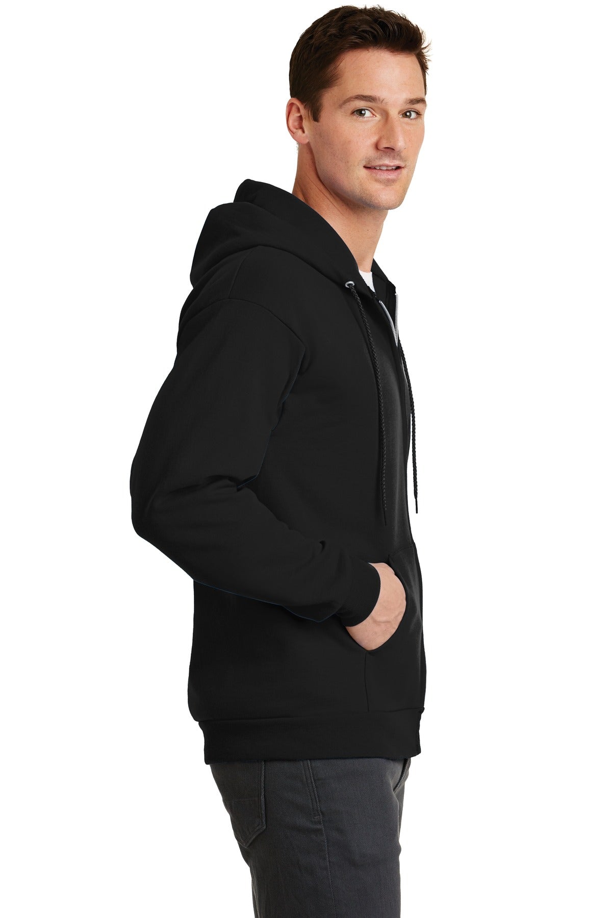 Jet Black Port & Co Core Fleece Full-Zip Hooded Sweatshirt. PC78ZH plain