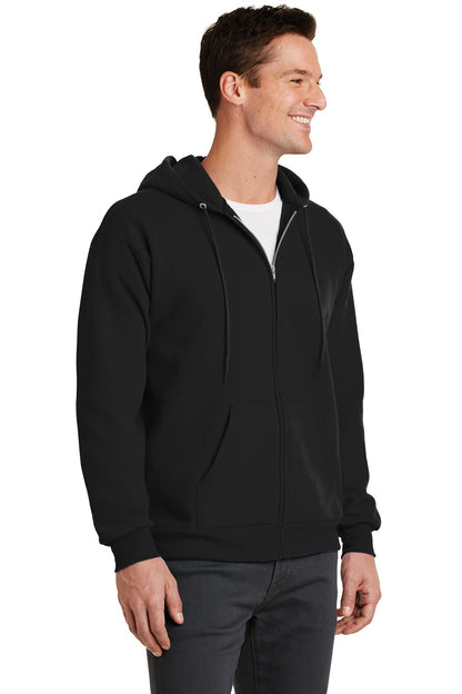 Jet Black Port & Co Core Fleece Full-Zip Hooded Sweatshirt. PC78ZH plain
