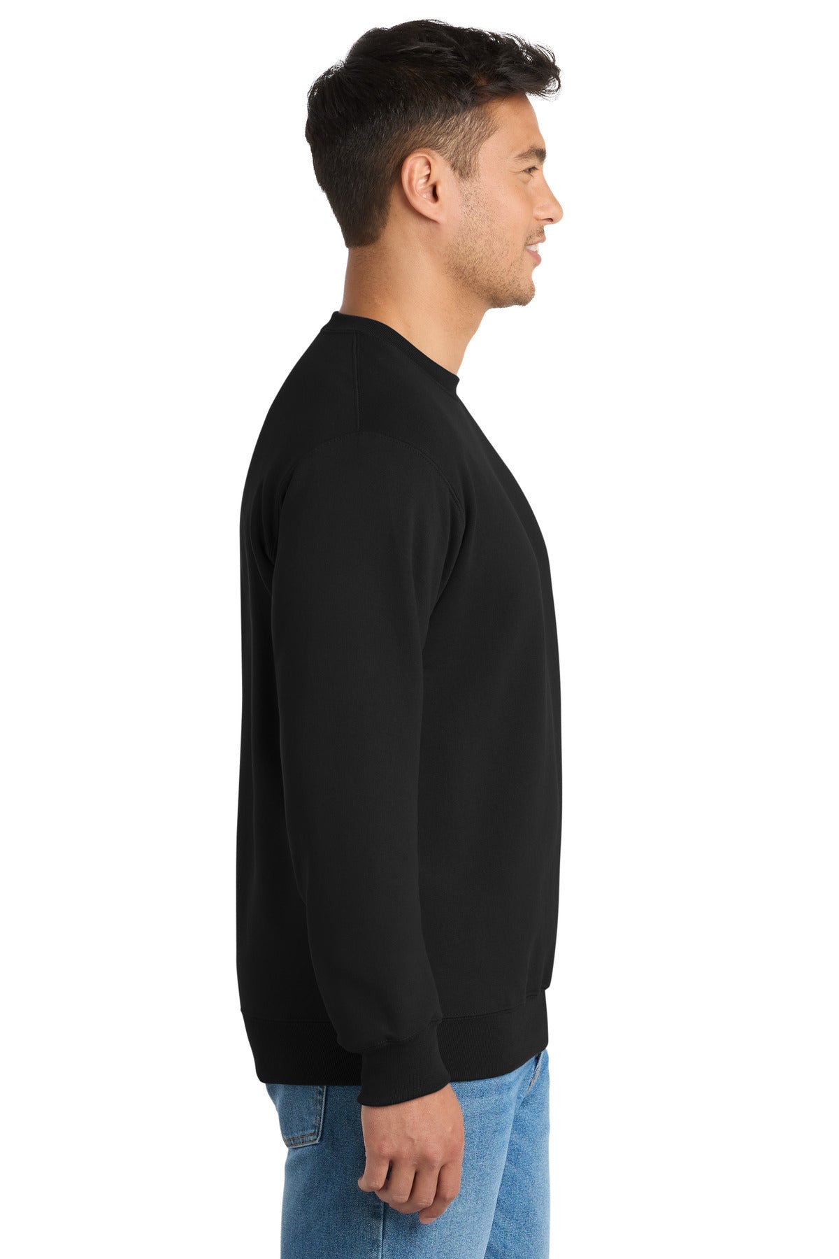 Jet Black Port & Co Essential Fleece Crewneck Sweatshirt. PC90 plain