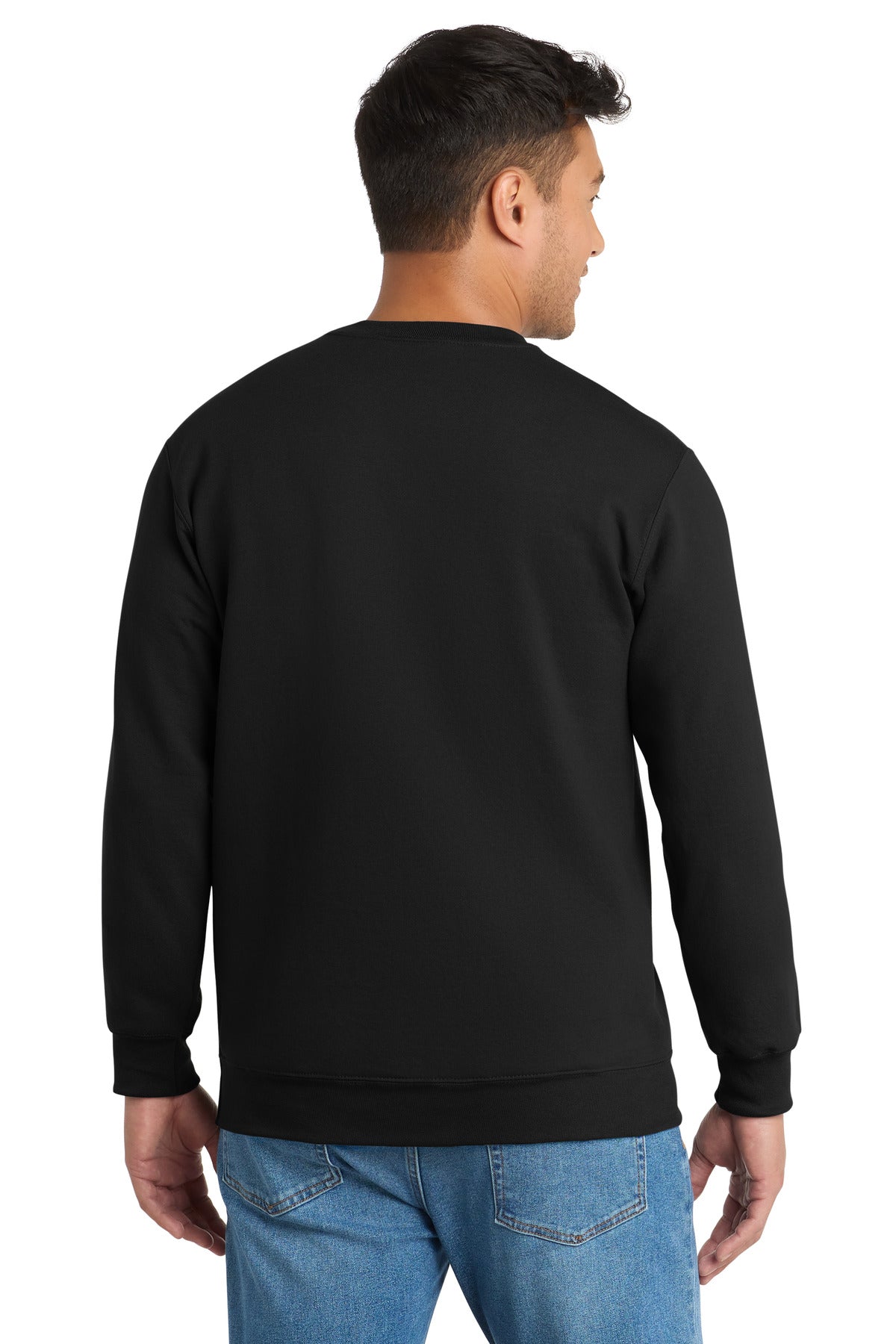 Jet Black Port & Co Essential Fleece Crewneck Sweatshirt. PC90 plain