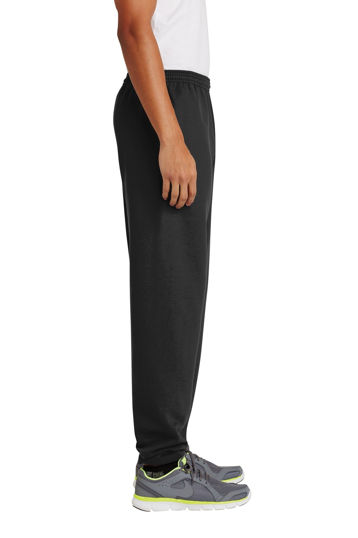 Jet Black Port & Co Essential Fleece Sweatpant with Pockets. PC90P plain