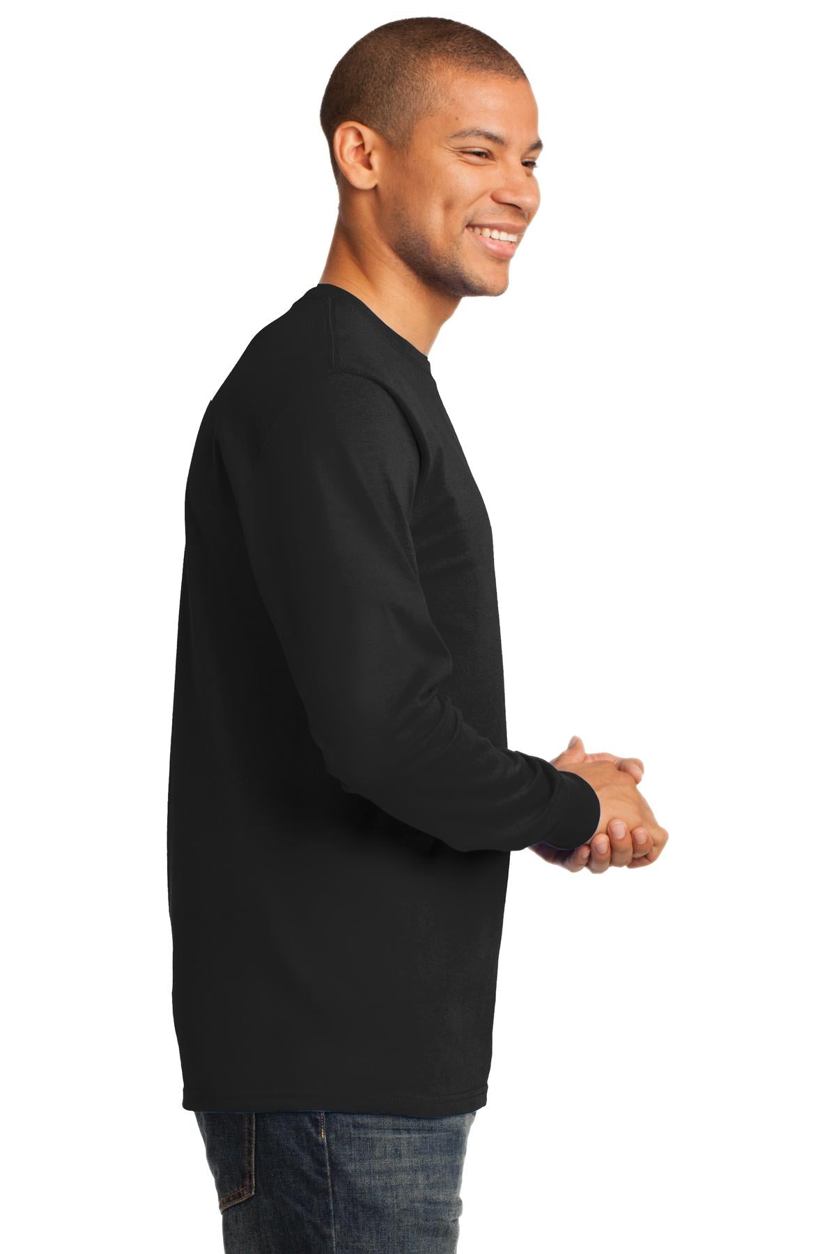Jet Black Port & Co Long Sleeve Essential Tee. PC61LS plain