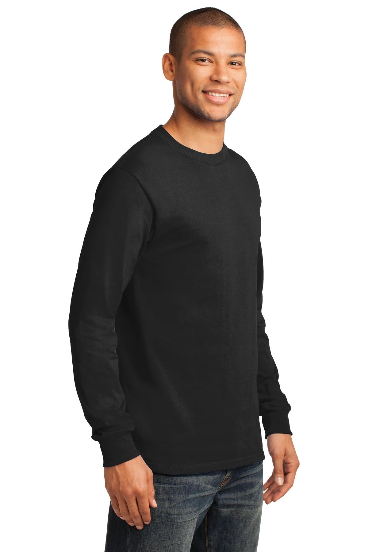 Jet Black Port & Co Long Sleeve Essential Tee. PC61LS plain