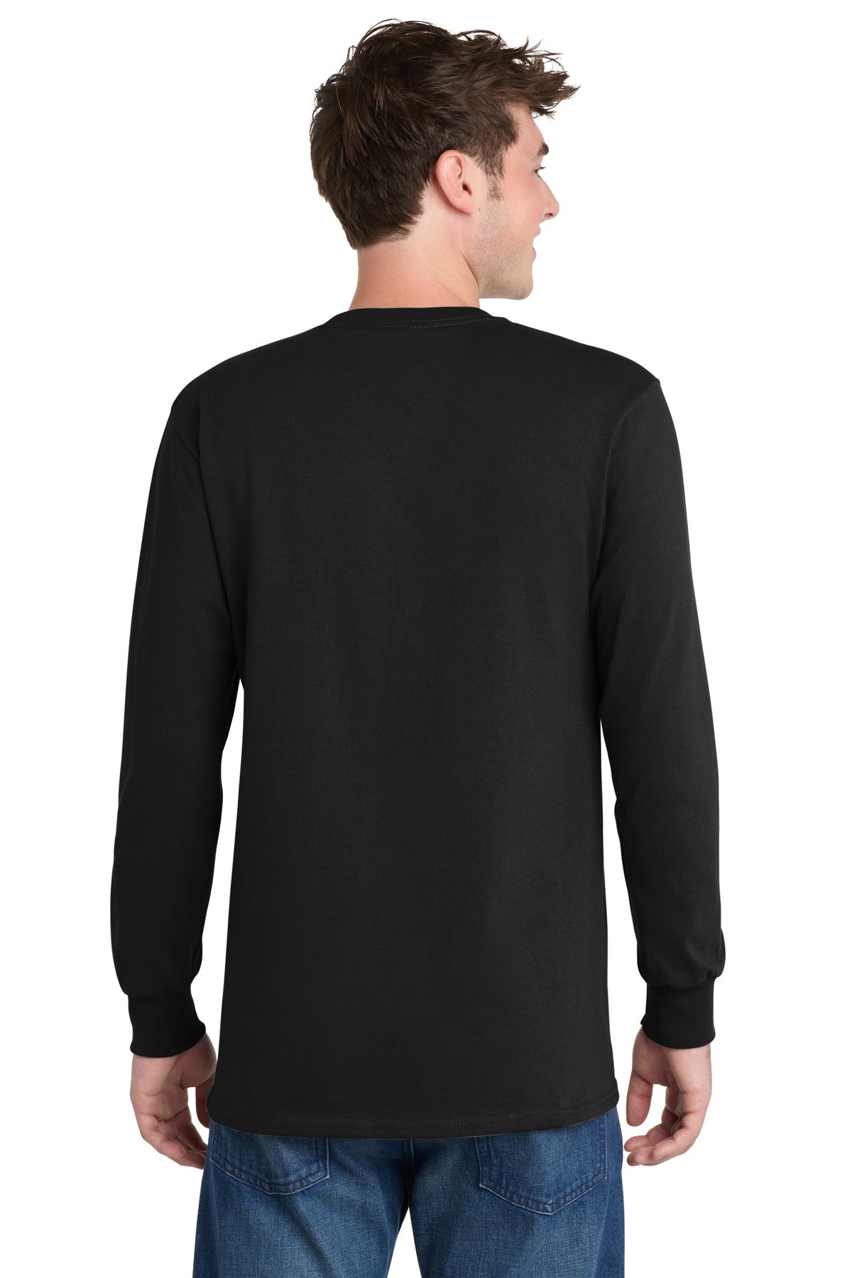 Jet Black Port & Co Long Sleeve Essential Tee. PC61LS plain