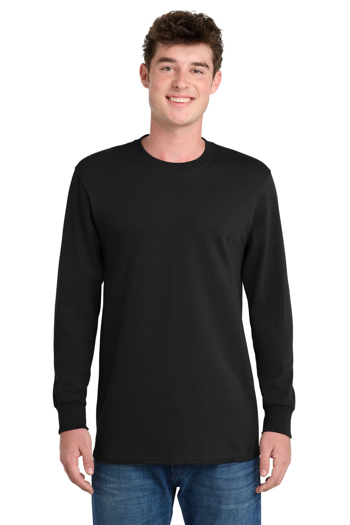 Jet Black Port & Co Long Sleeve Essential Tee. PC61LS plain