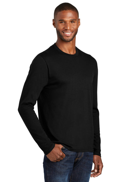 Jet Black Port & Co Long Sleeve Fan Favorite Blend Tee. PC455LS plain
