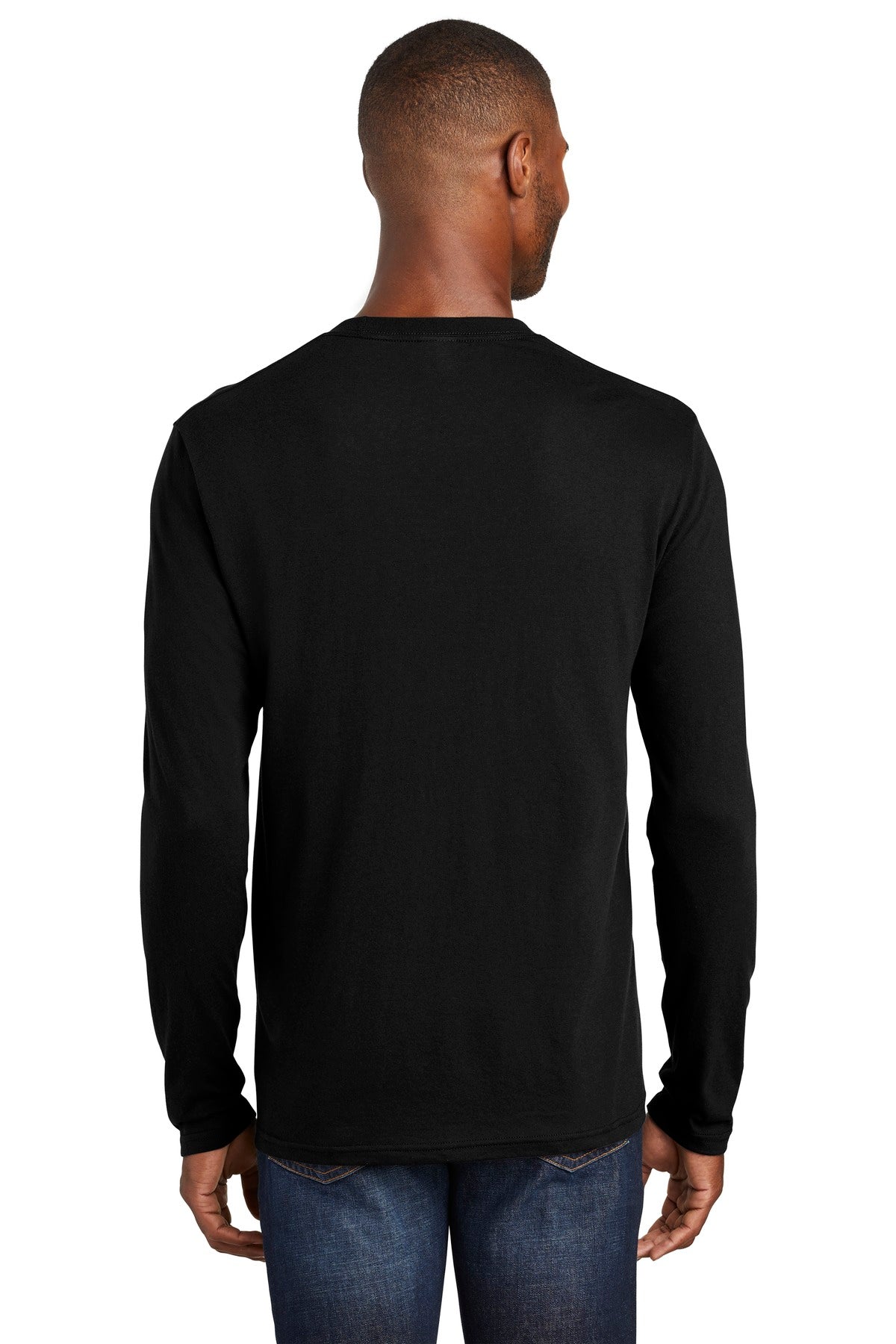 Jet Black Port & Co Long Sleeve Fan Favorite Blend Tee. PC455LS plain