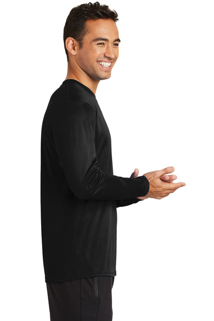 Jet Black Port & Co Long Sleeve Performance Tee. PC380LS plain