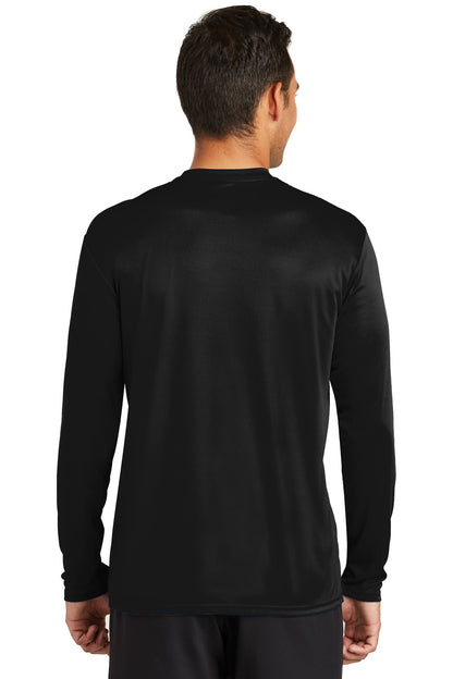 Jet Black Port & Co Long Sleeve Performance Tee. PC380LS plain