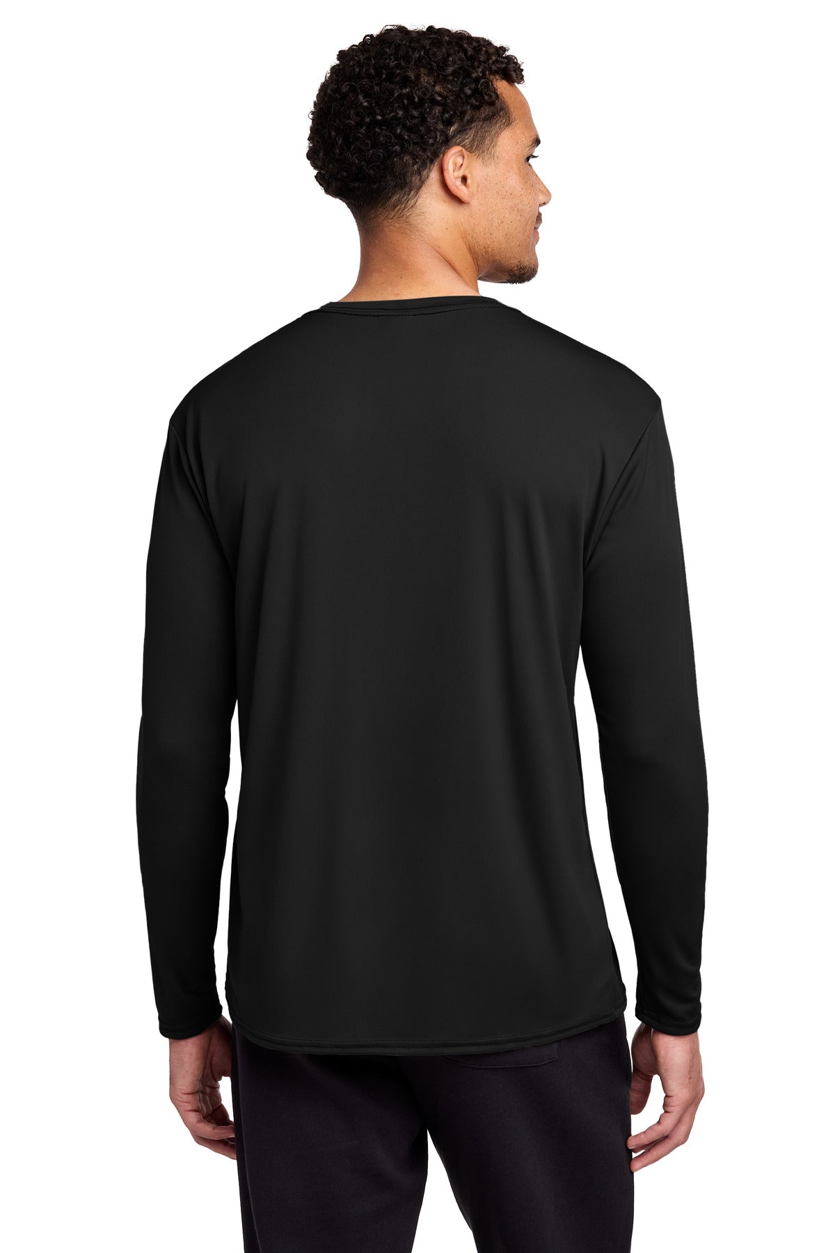 Jet Black Port & Co Long Sleeve Performance Tee. PC380LS plain