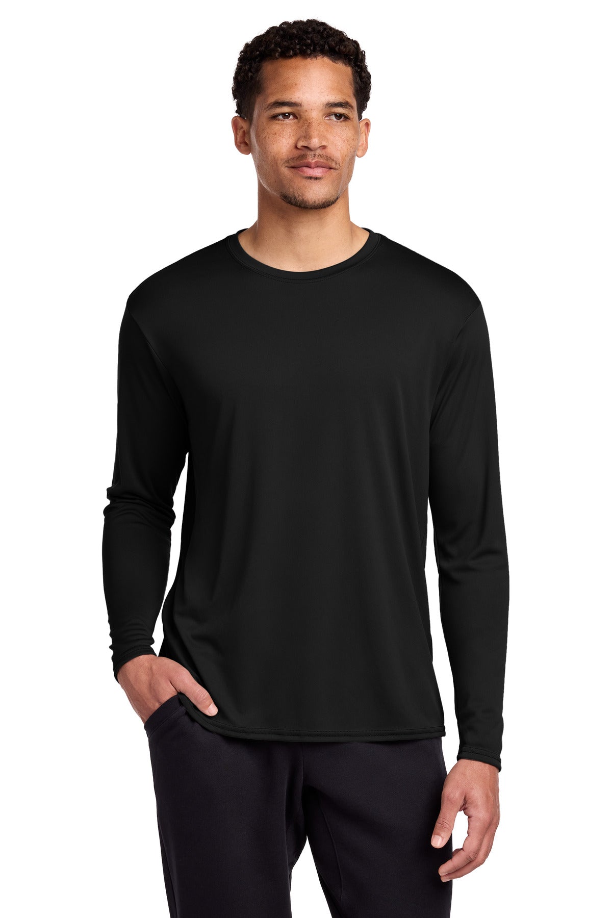 Jet Black Port & Co Long Sleeve Performance Tee. PC380LS plain