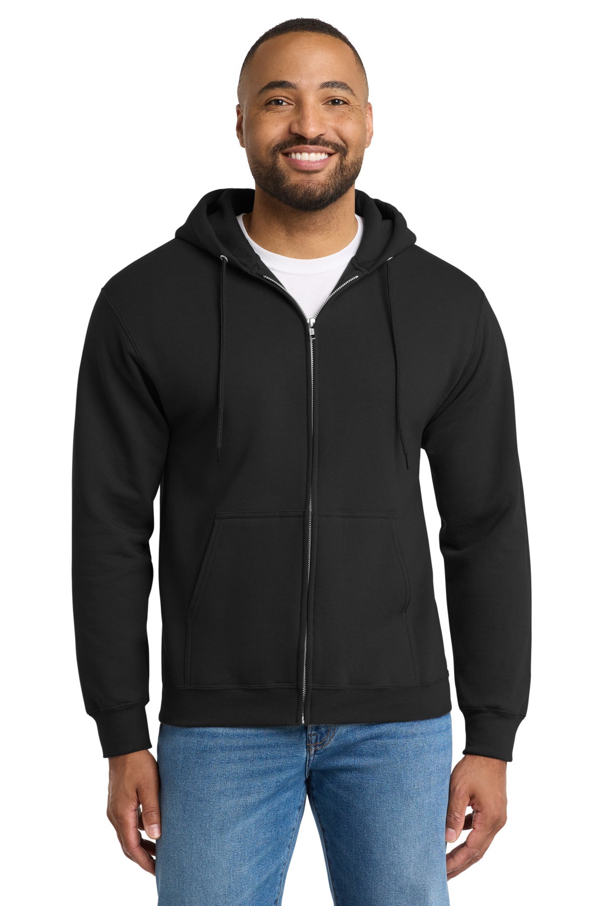 Jet Black Port & Co Tall Essential Fleece Full-Zip Hooded Sweatshirt. PC90ZHT plain
