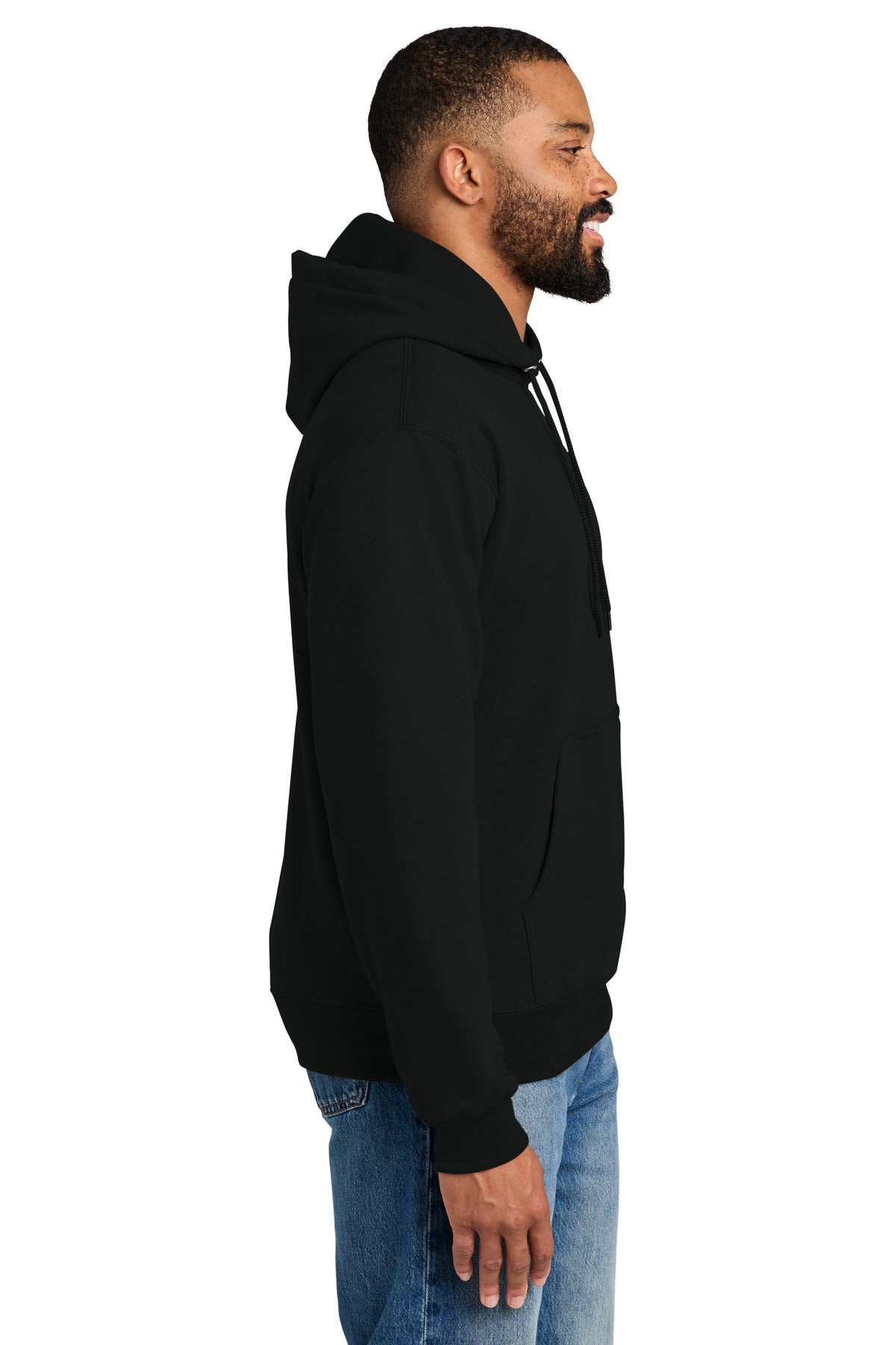 Jet Black Port & Co Tall Essential Fleece Pullover Hooded Sweatshirt. PC90HT plain
